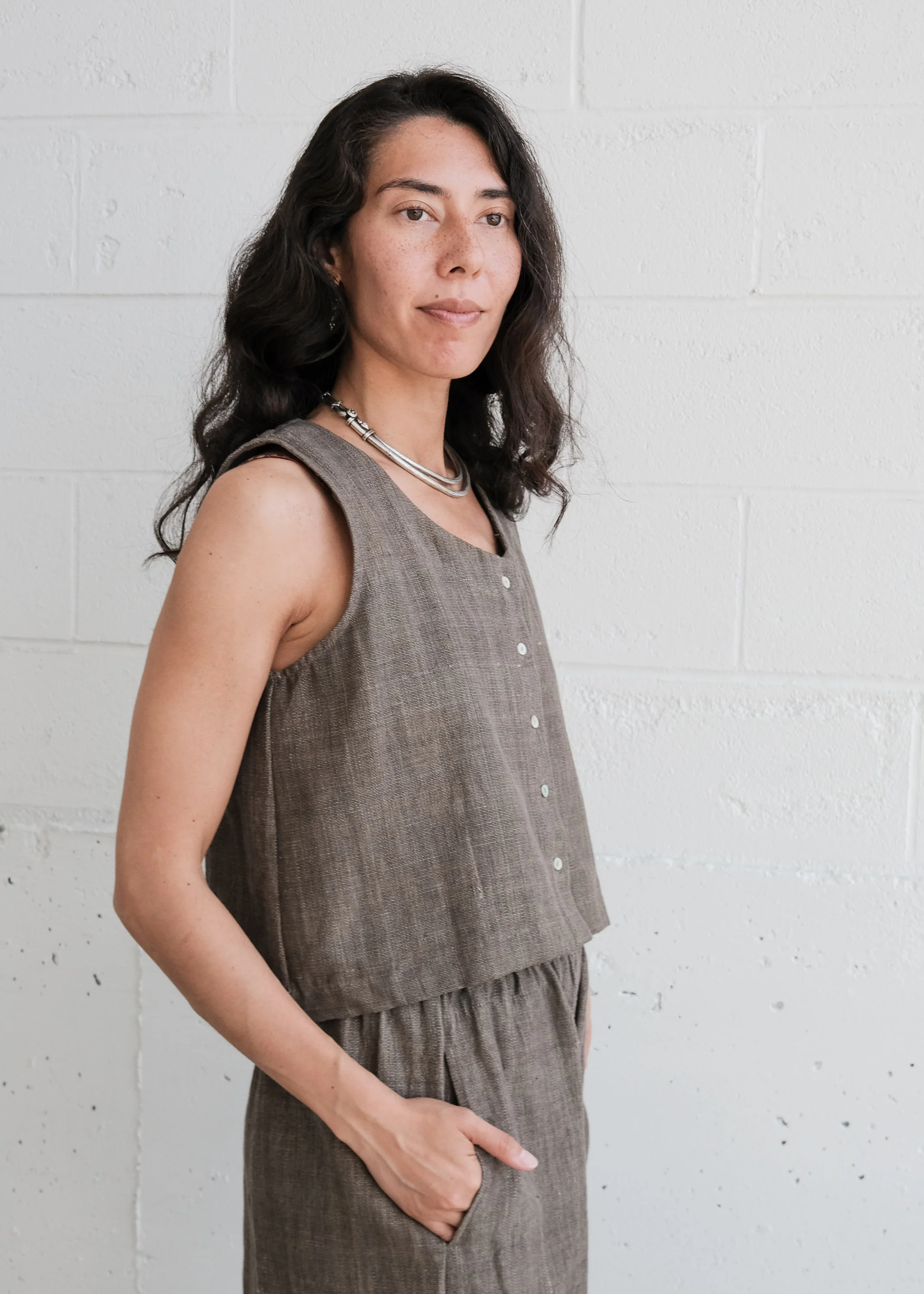 Ahilya Vest - Handspun & Handwoven Cotton - Moss - Image 2