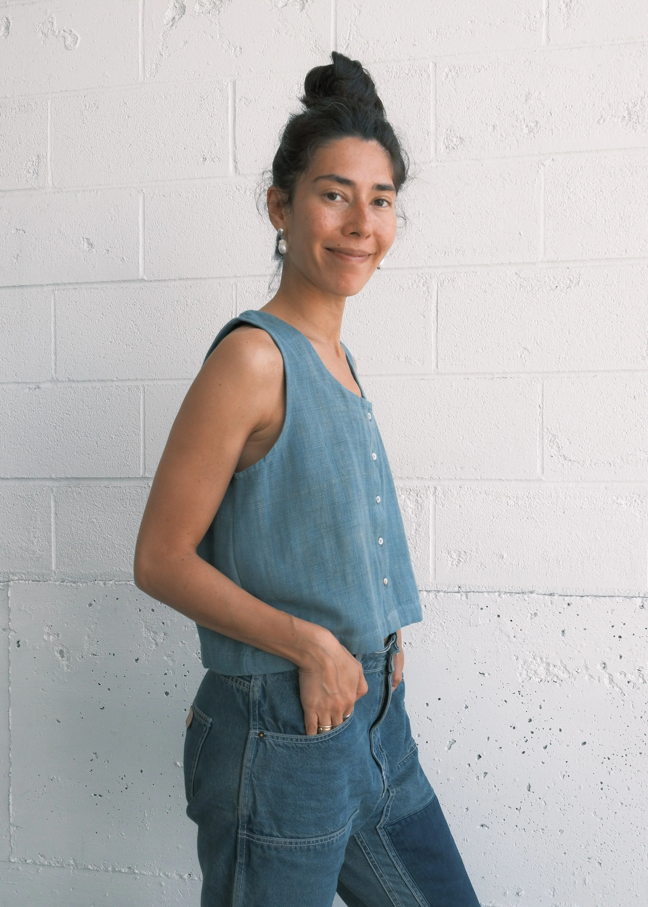 Ahilya Vest - Handspun & Handwoven Cotton - Soft Indigo