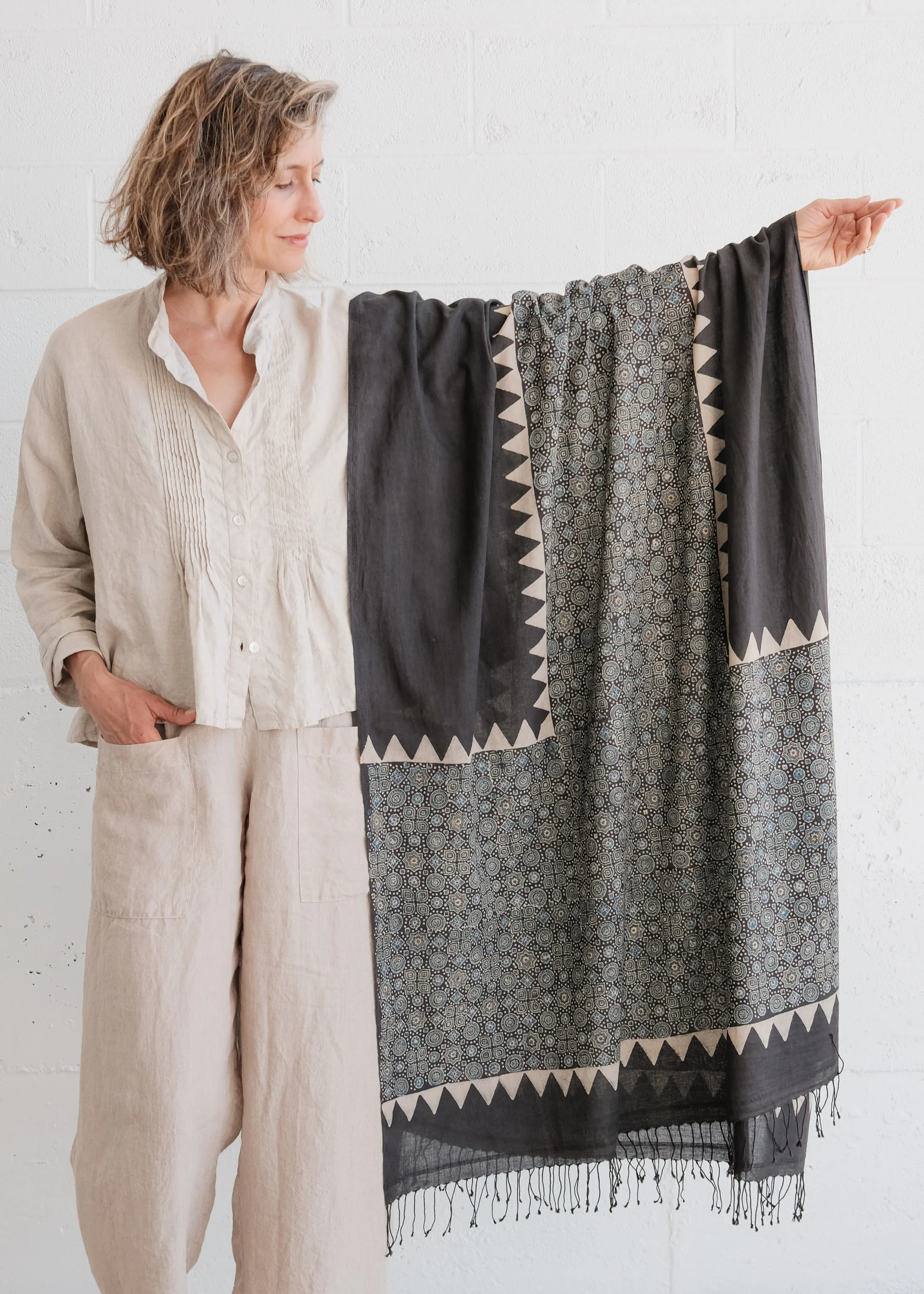 Ajrakh Block Print Shawl - Handwoven Cotton - Passage - Image 3