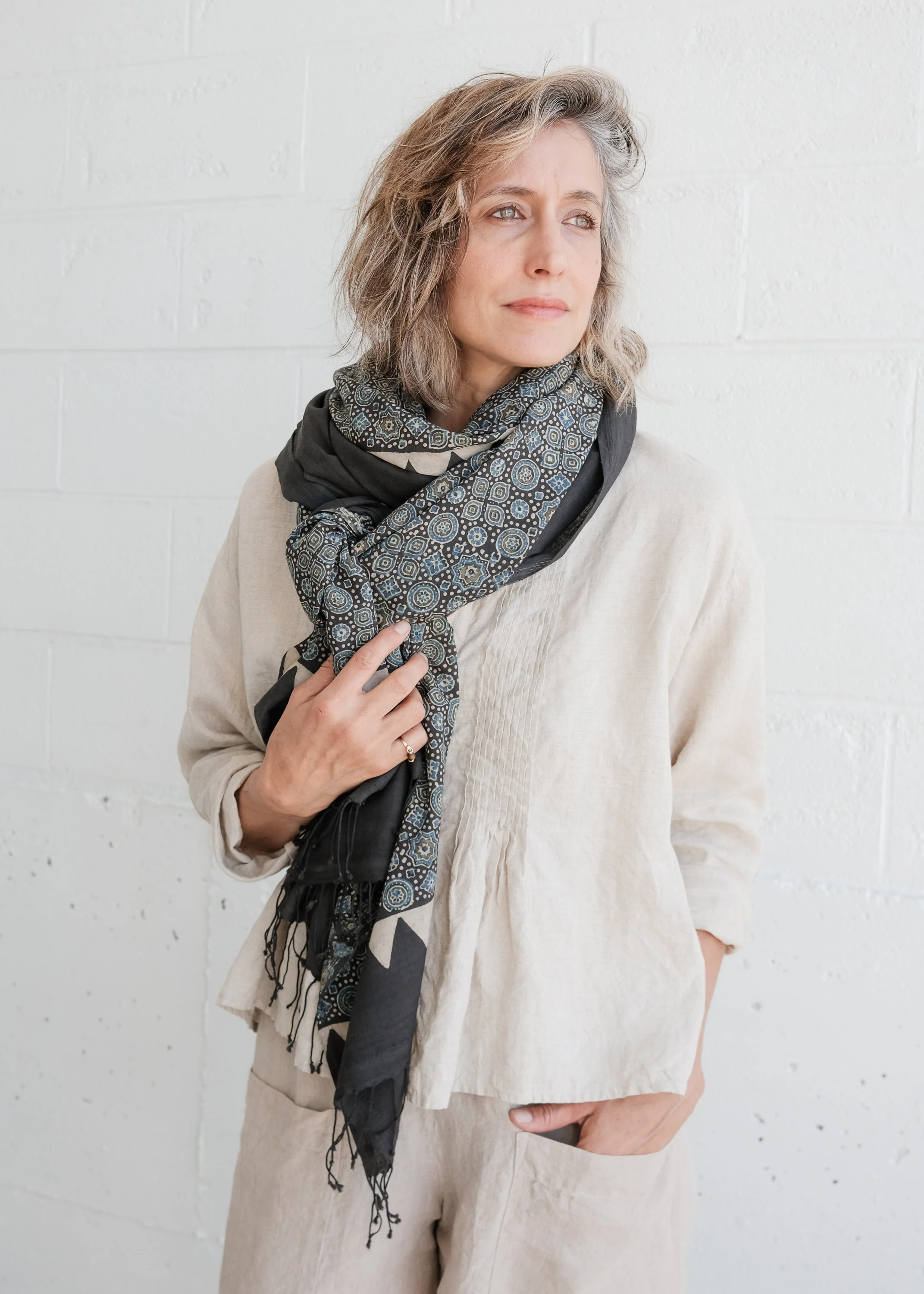 Ajrakh Block Print Shawl - Handwoven Cotton - Passage - Image 4