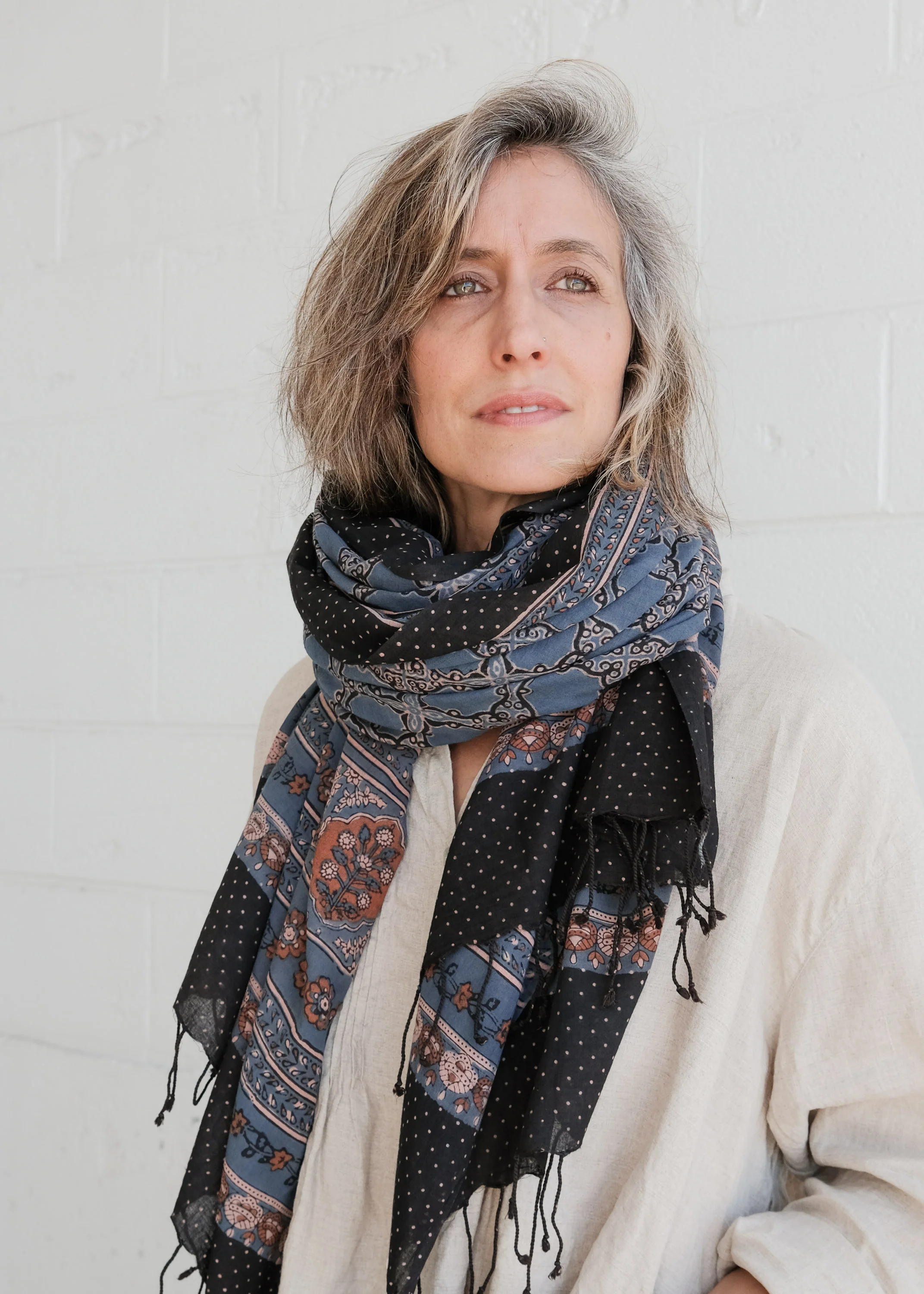 Ajrakh Block Print Shawl - Handwoven Cotton - Thoughtful Moments - Image 3