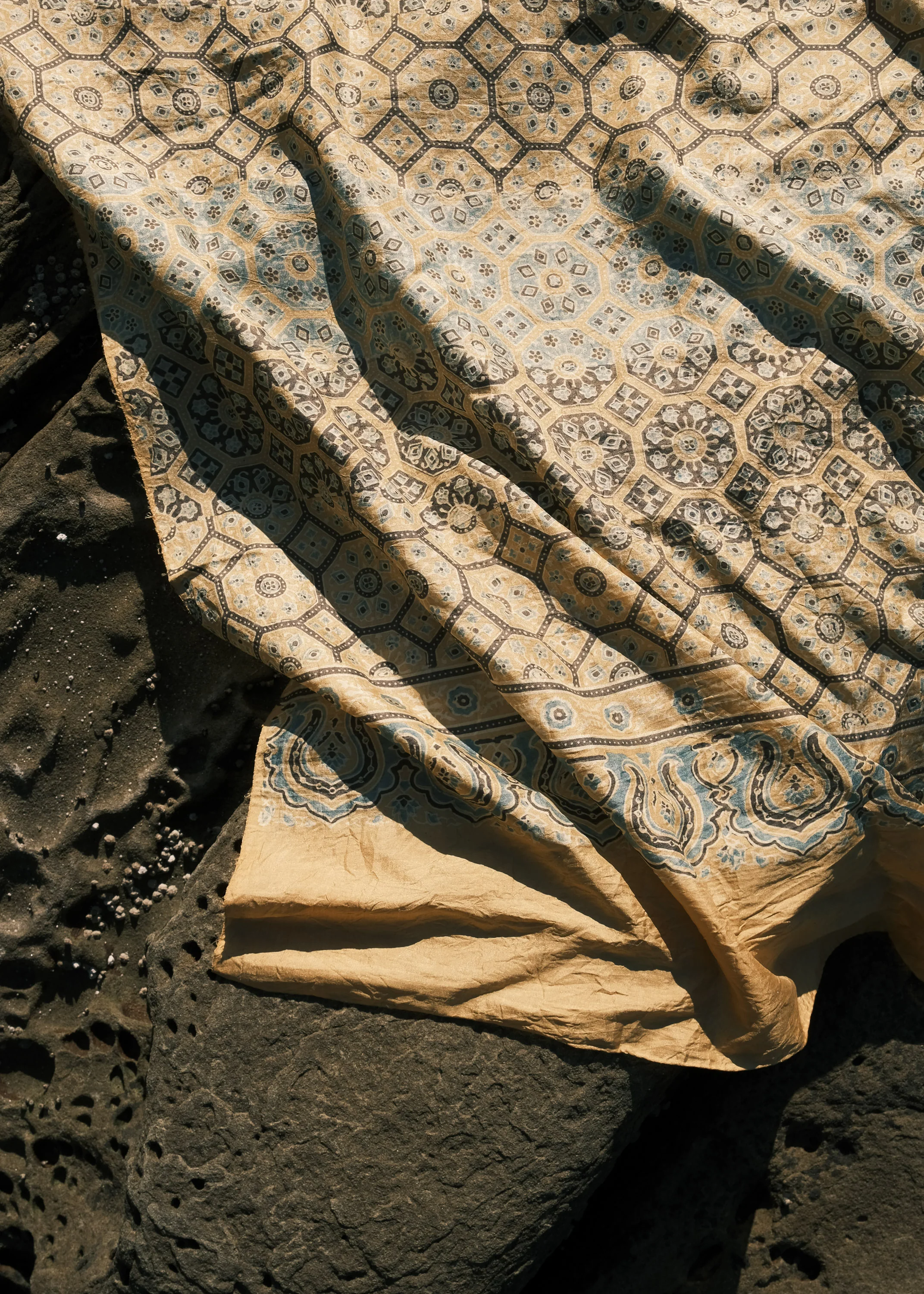 Ajrakh Block Print Shawl - Silk - Golden Light - Image 2