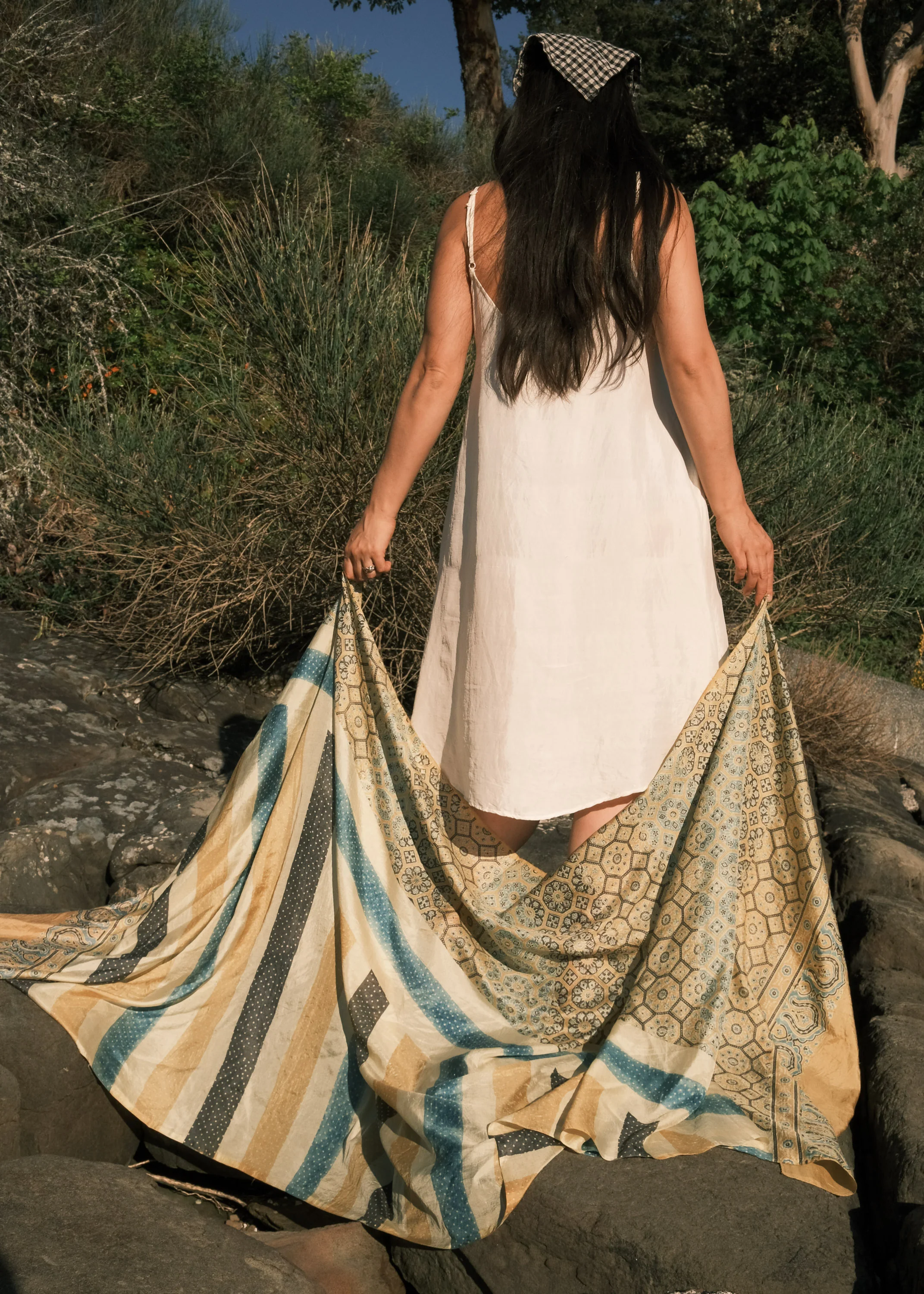 Ajrakh Block Print Shawl - Silk - Golden Light - Image 3
