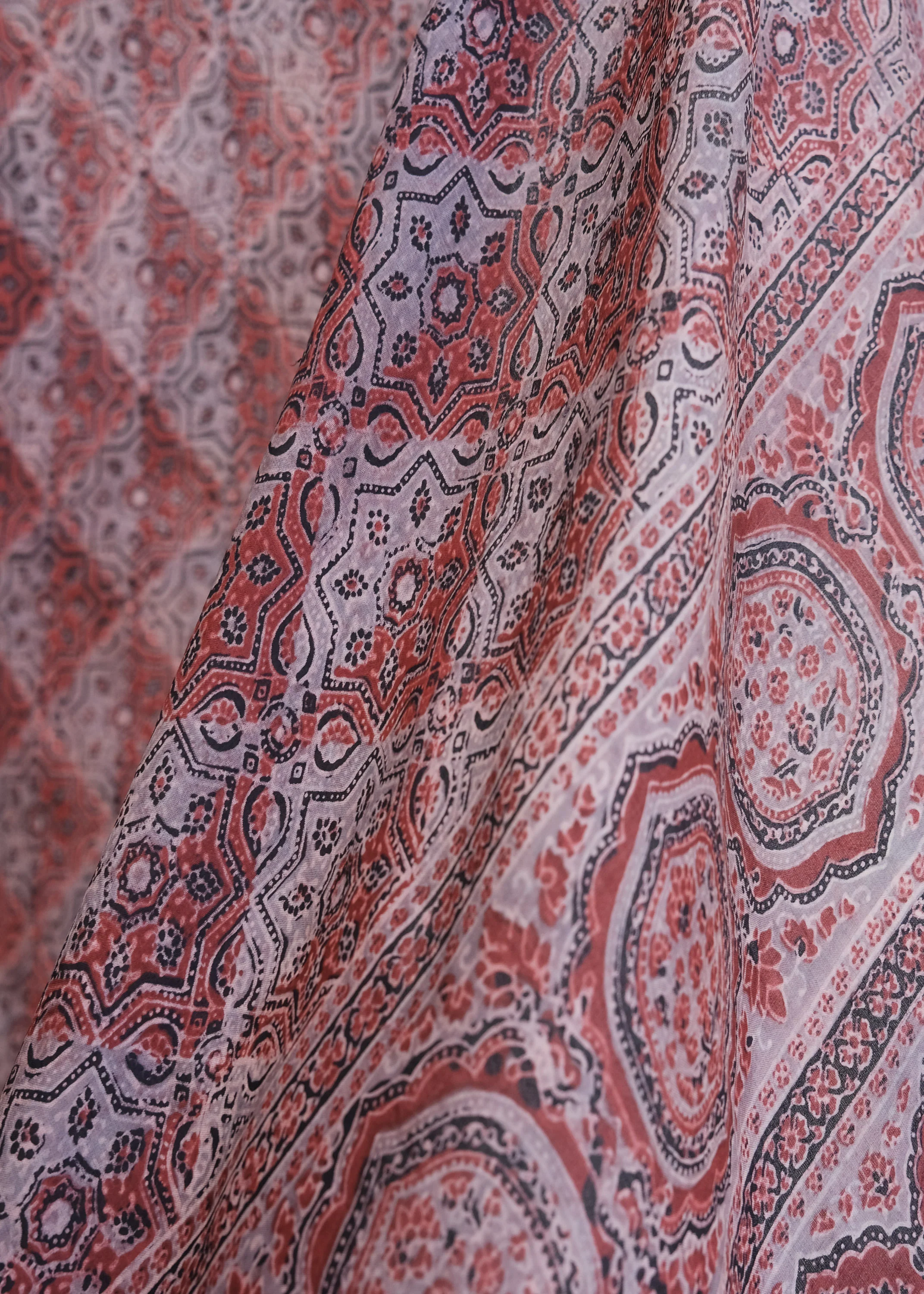 Ajrakh Block Print Shawl - Silk - Mauve & Rose - Image 2