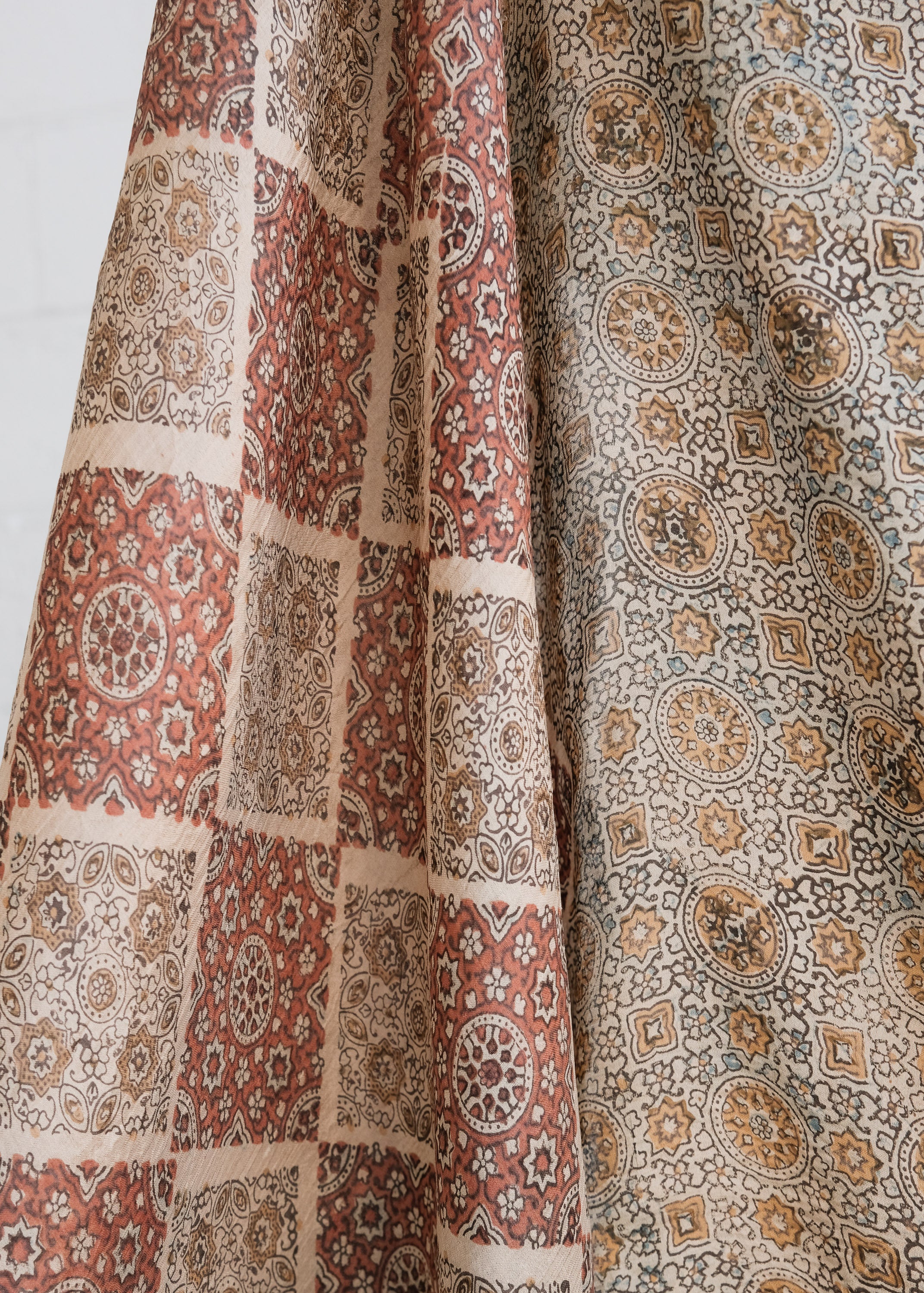 Ajrakh Block Print Shawl - Silk - Mosaic Terra - Image 4