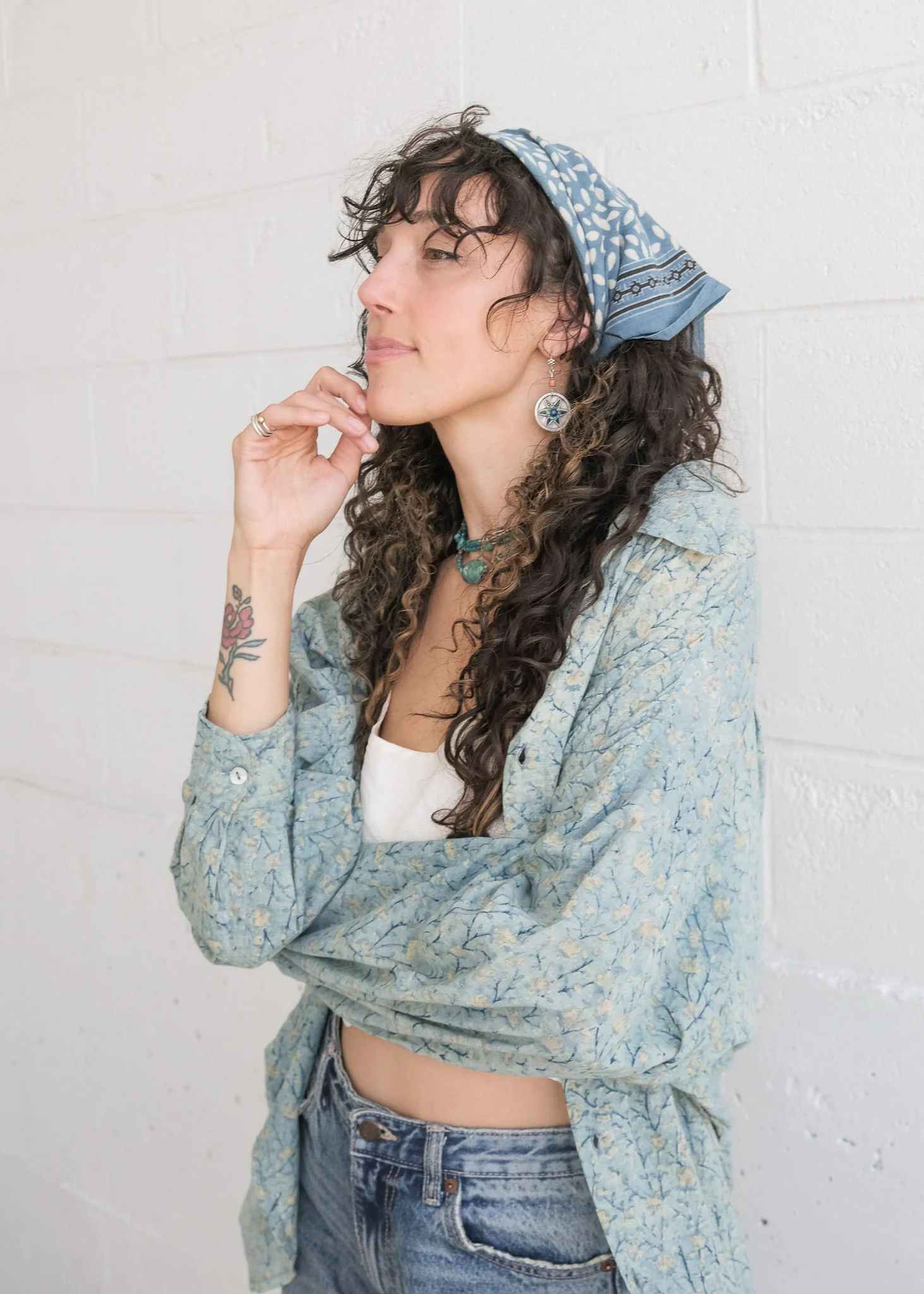 Bandana - Block Printed Organic Cotton - Ajrakh Floating Petals - Image 3