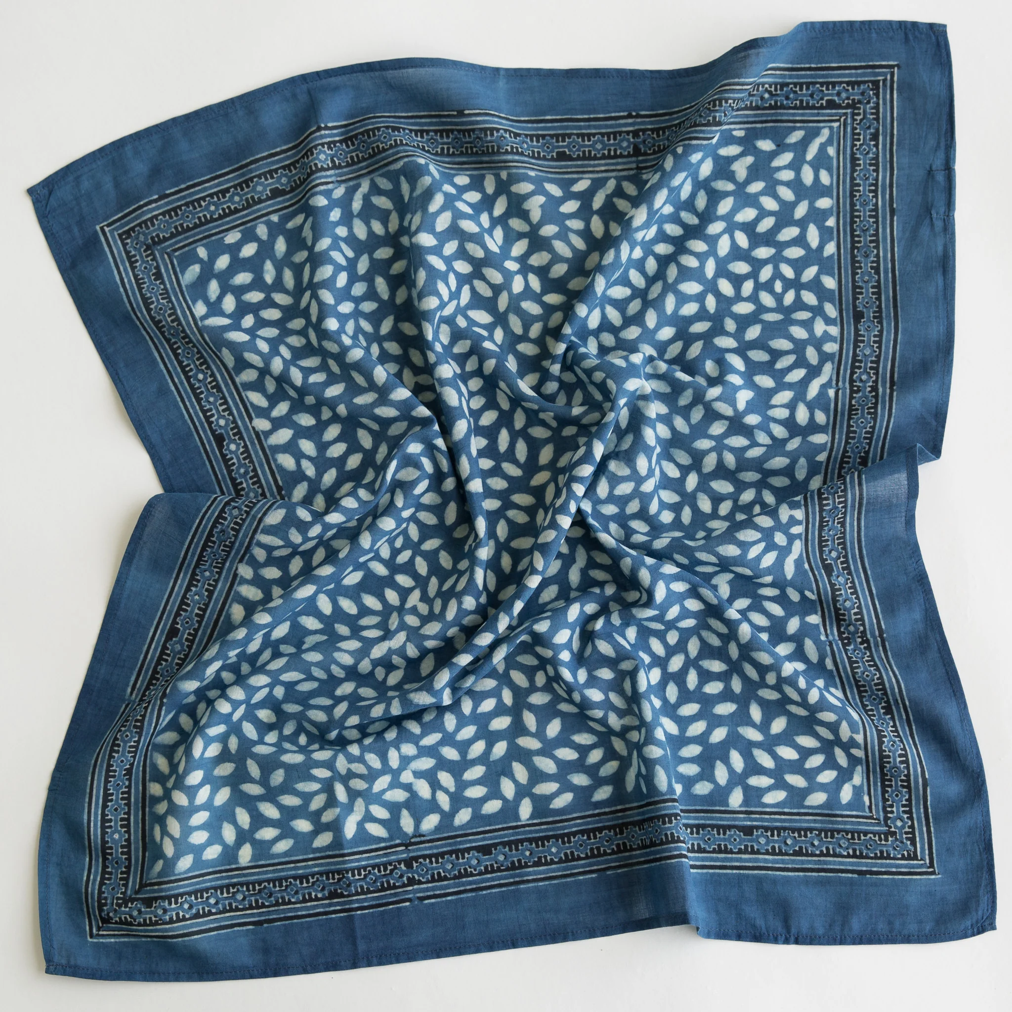 Bandana - Block Printed Organic Cotton - Ajrakh Floating Petals - Image 4