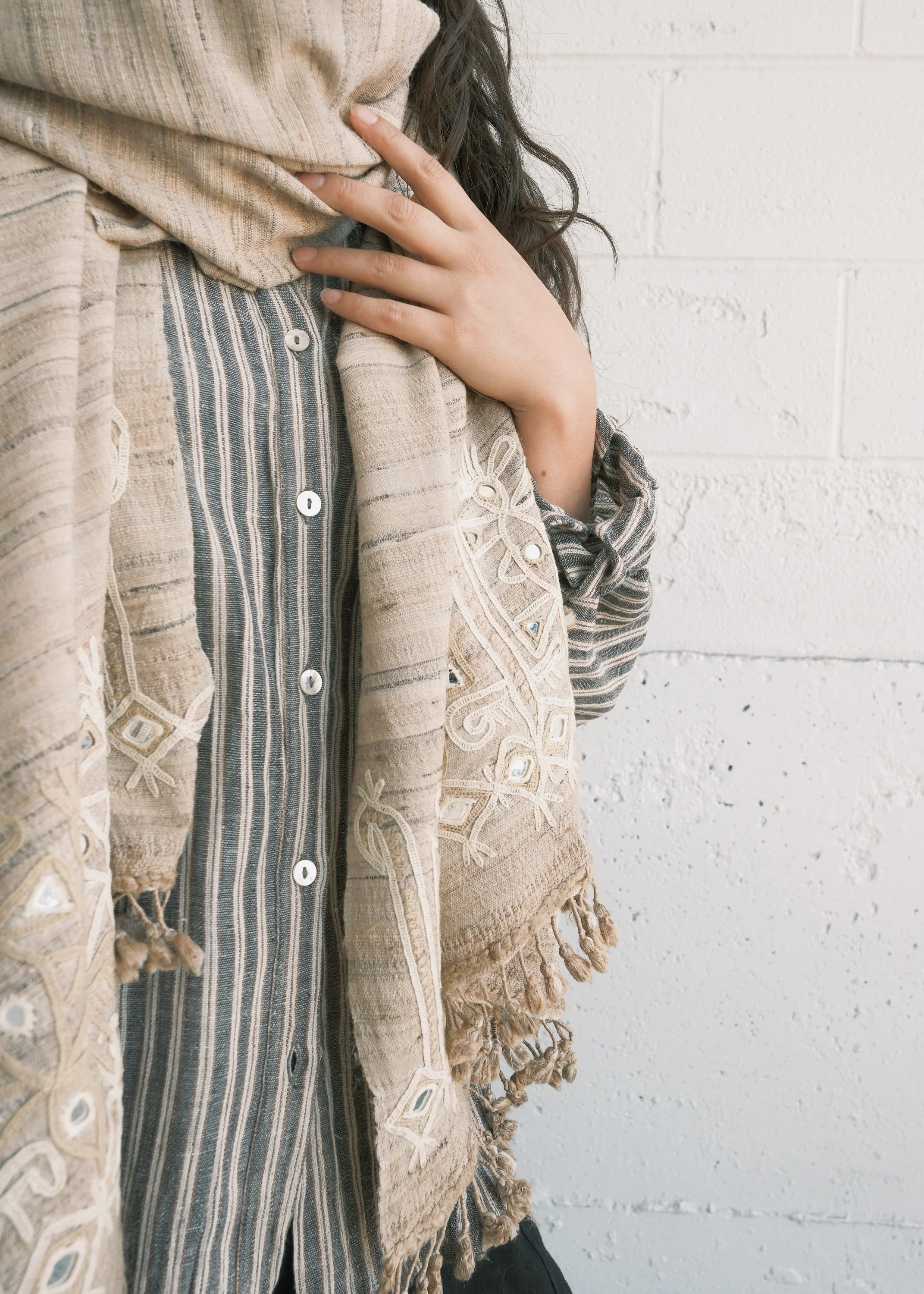 Bhujodi & Rabari Shawl - Wild Silk & Wool - Sunlight Weave - Image 4