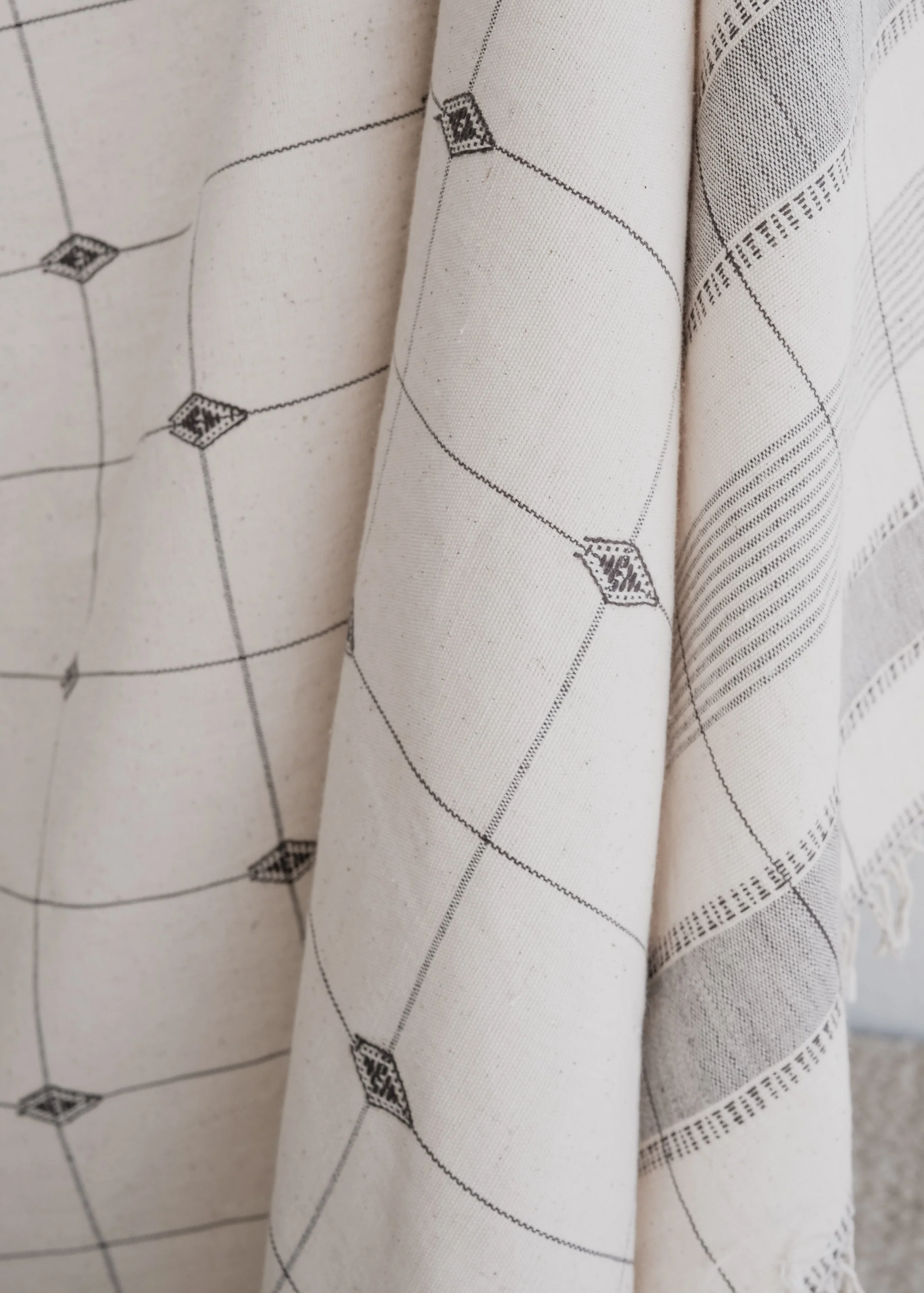Bhujodi Blanket Shawl - Handwoven Kala Cotton - Ash & Natural - Image 3