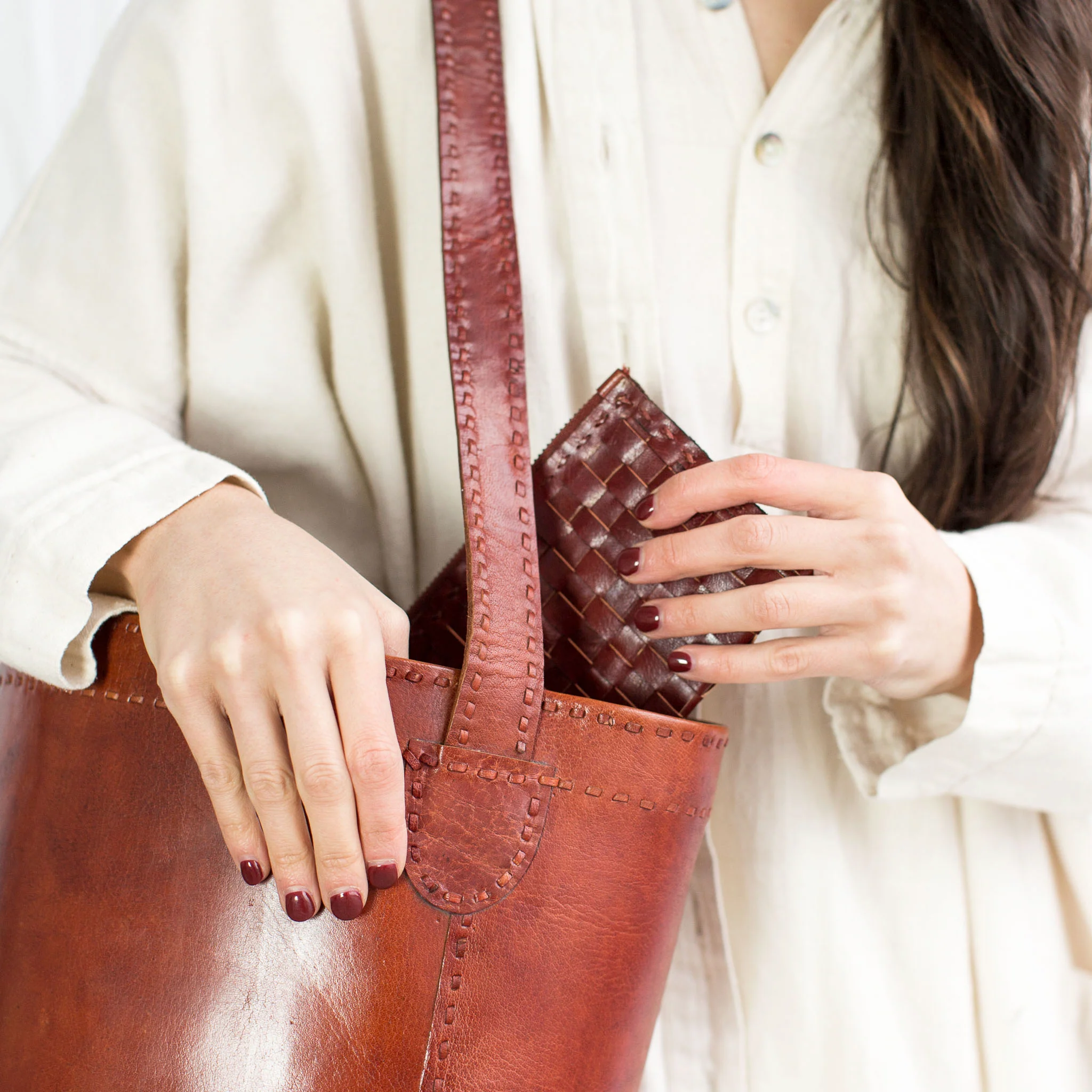 Leather Bucket Bag - Red - Image 2