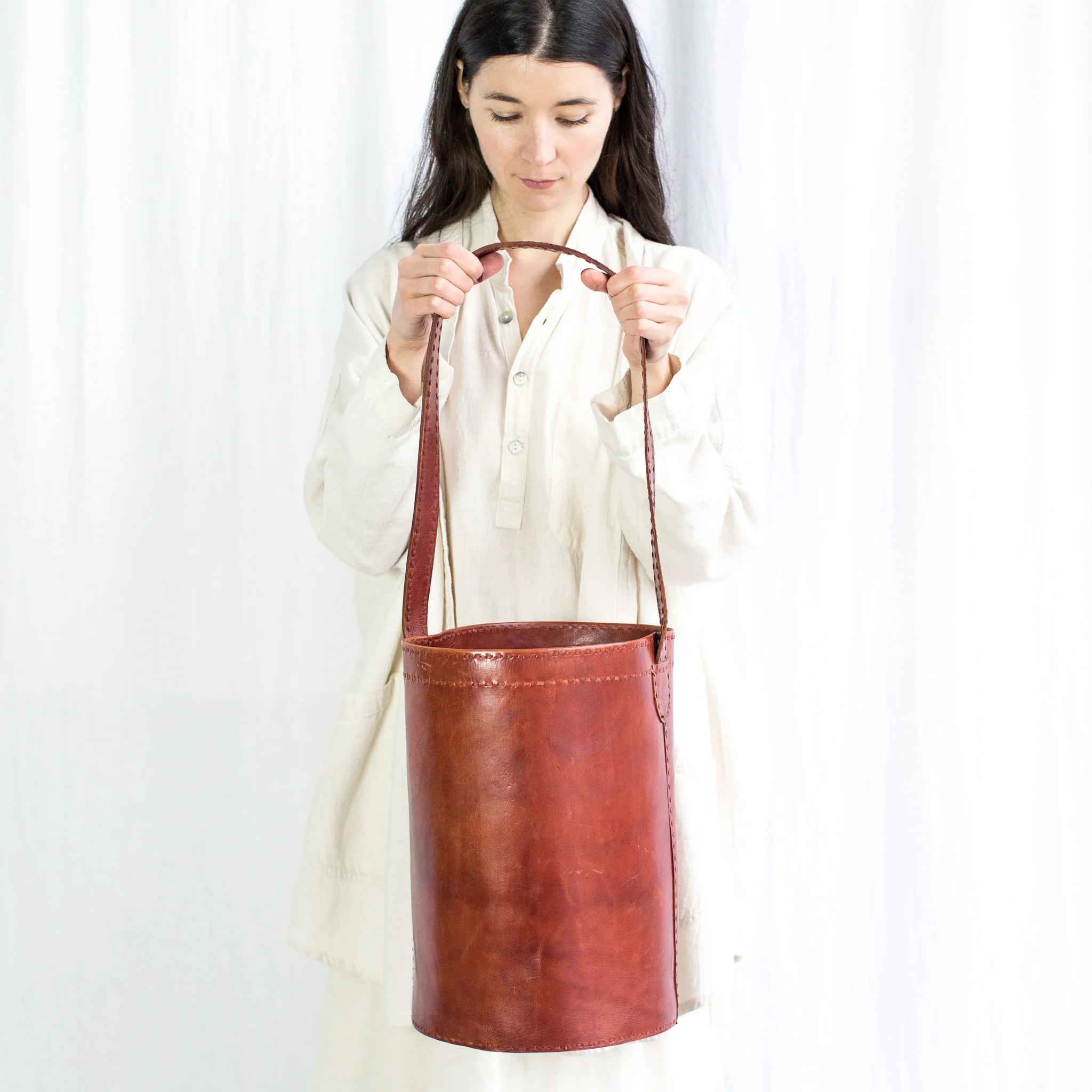 Leather Bucket Bag - Red - Image 3