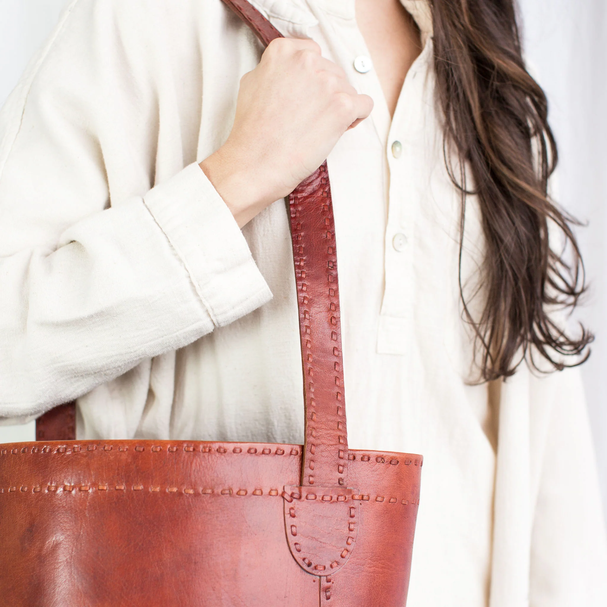 Leather Bucket Bag - Red - Image 5