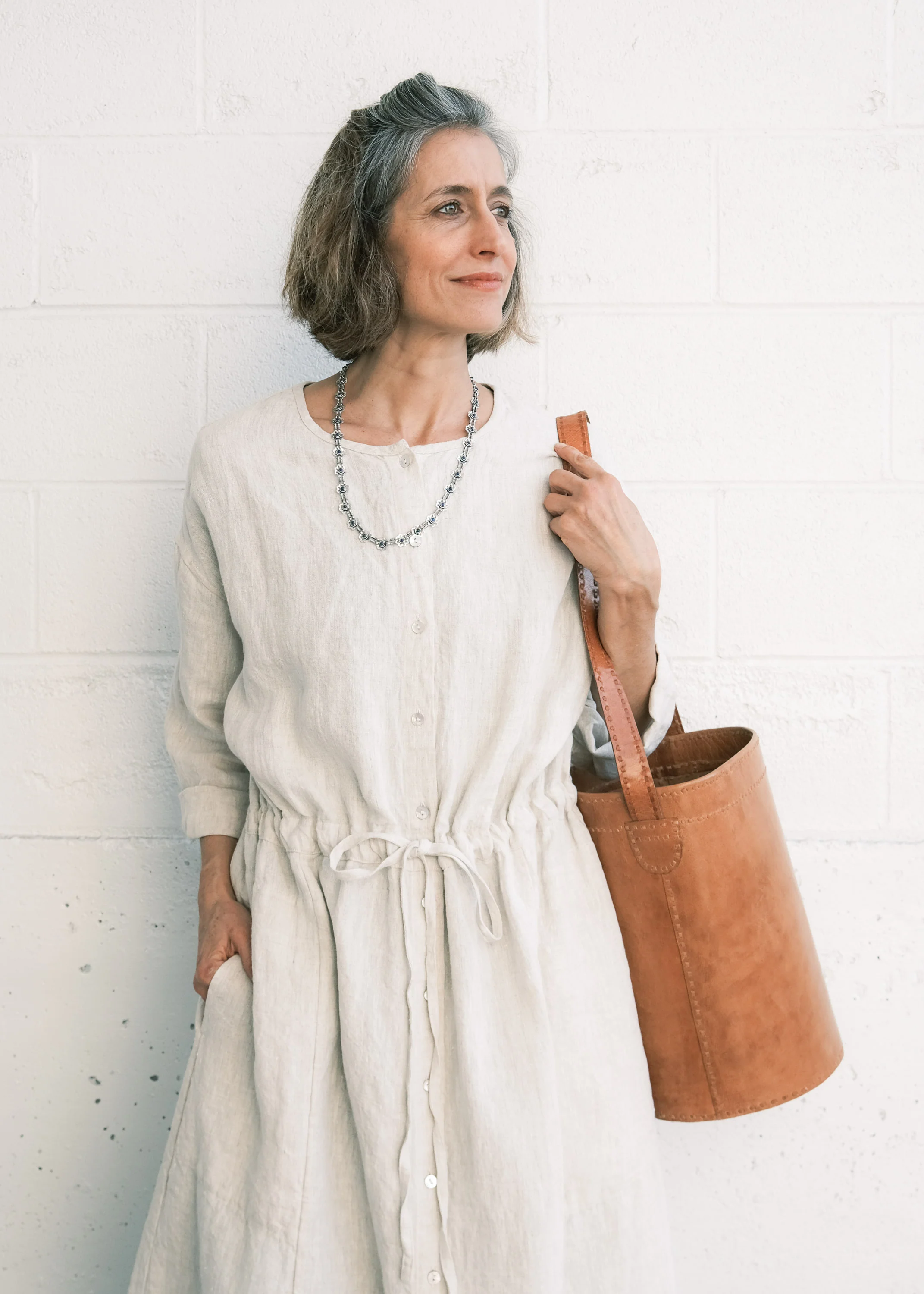 Leather Bucket Bag - Tan - Image 5