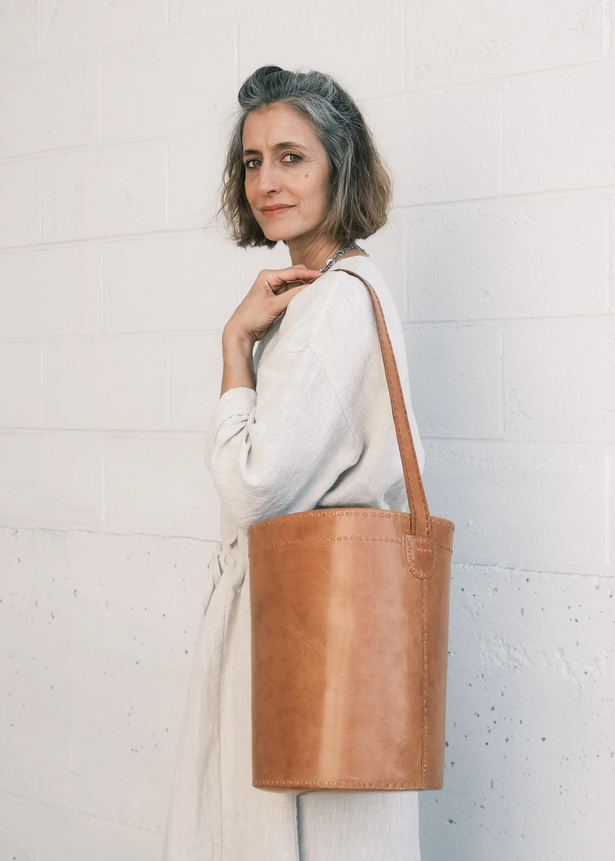 Leather Bucket Bag - Tan - Image 6