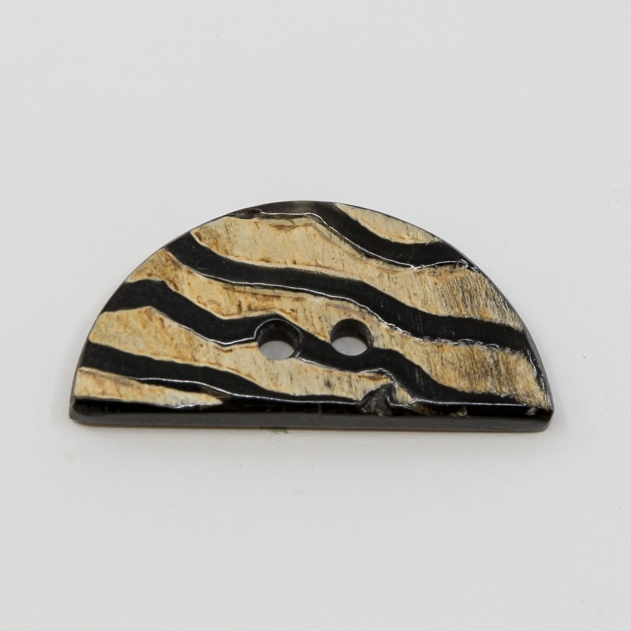 Handcarved Horn Button - Zebra Half Circle