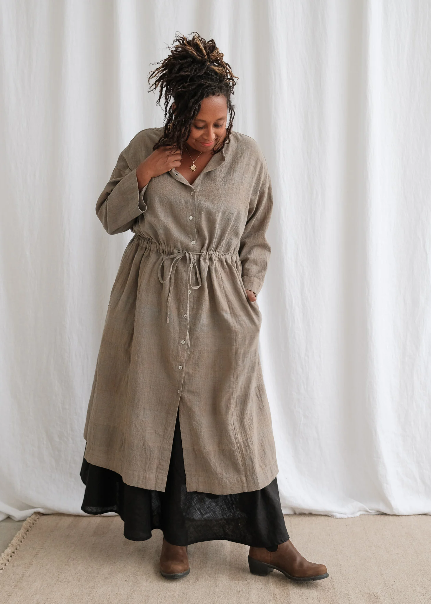 Cardamom Dress - Handspun & Handwoven Organic Cotton - Sand Dune - Image 7