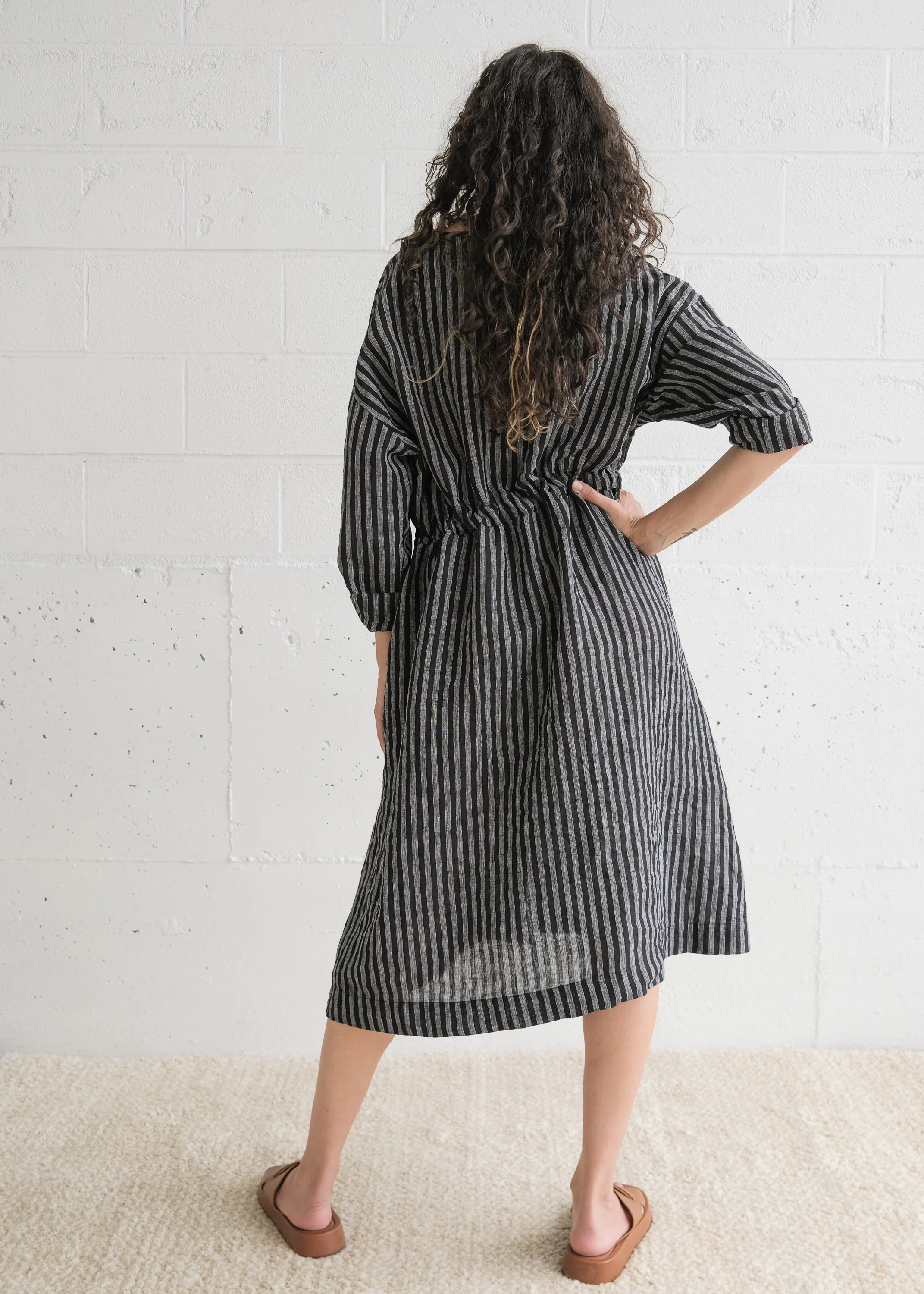 Cardamom Dress - Handwoven Linen - Black Stripe - Image 2