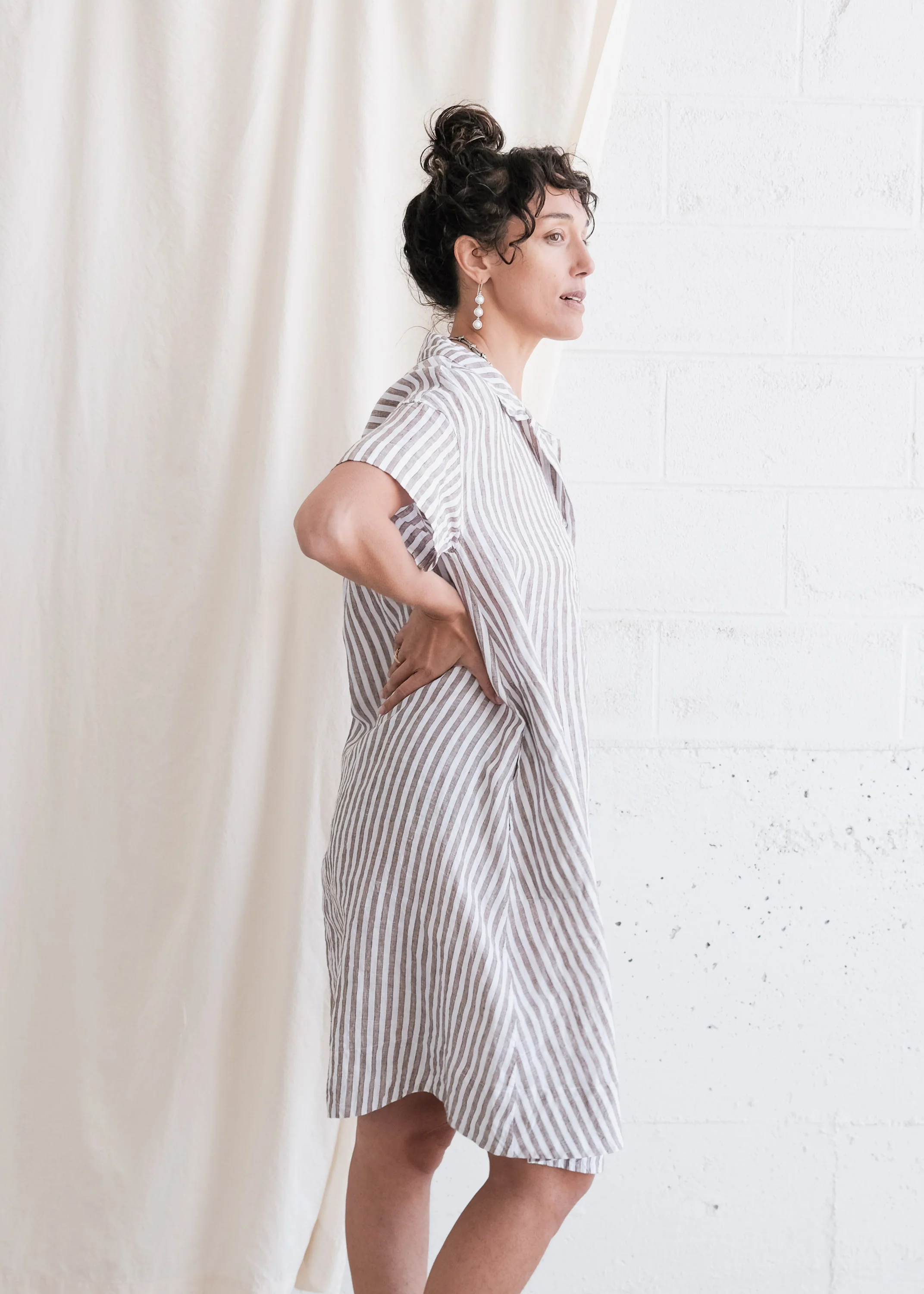 Chandigarh Dress - Handwoven Linen - Sand Stripe - Image 5