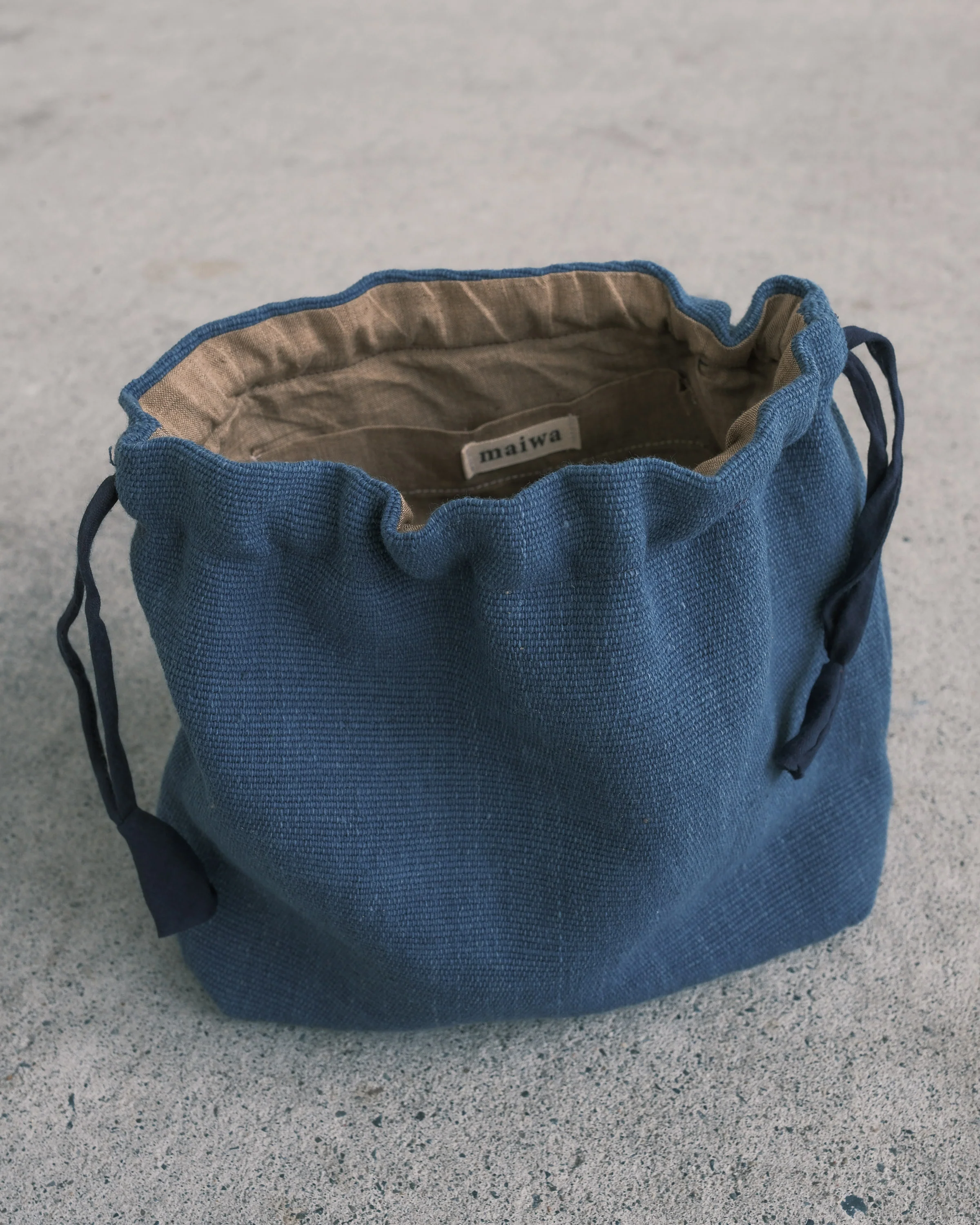 Drawstring Bag - Handwoven Cotton - Indigo - Image 3