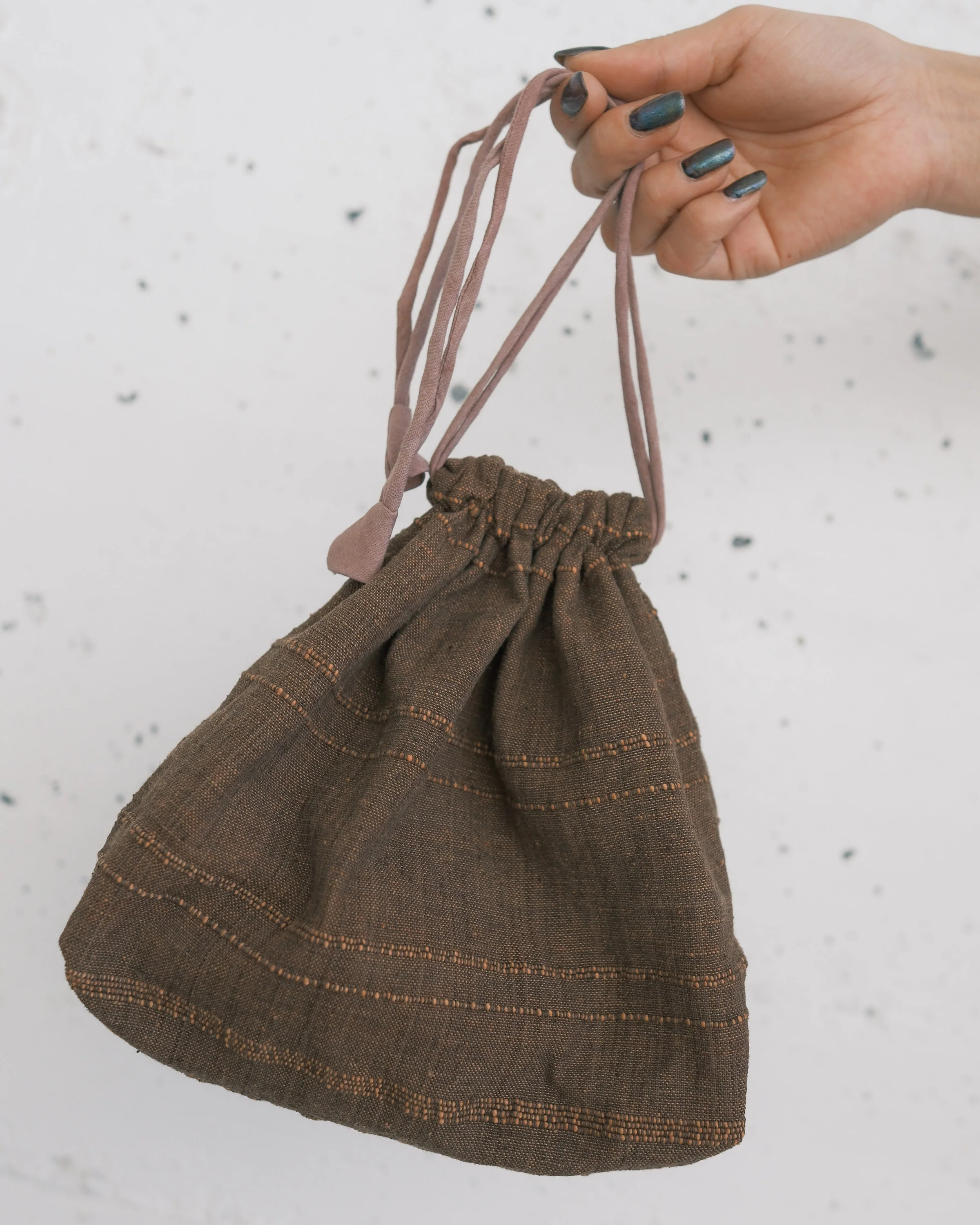 Drawstring Bag - Handwoven Cotton - Rosewood - Image 8