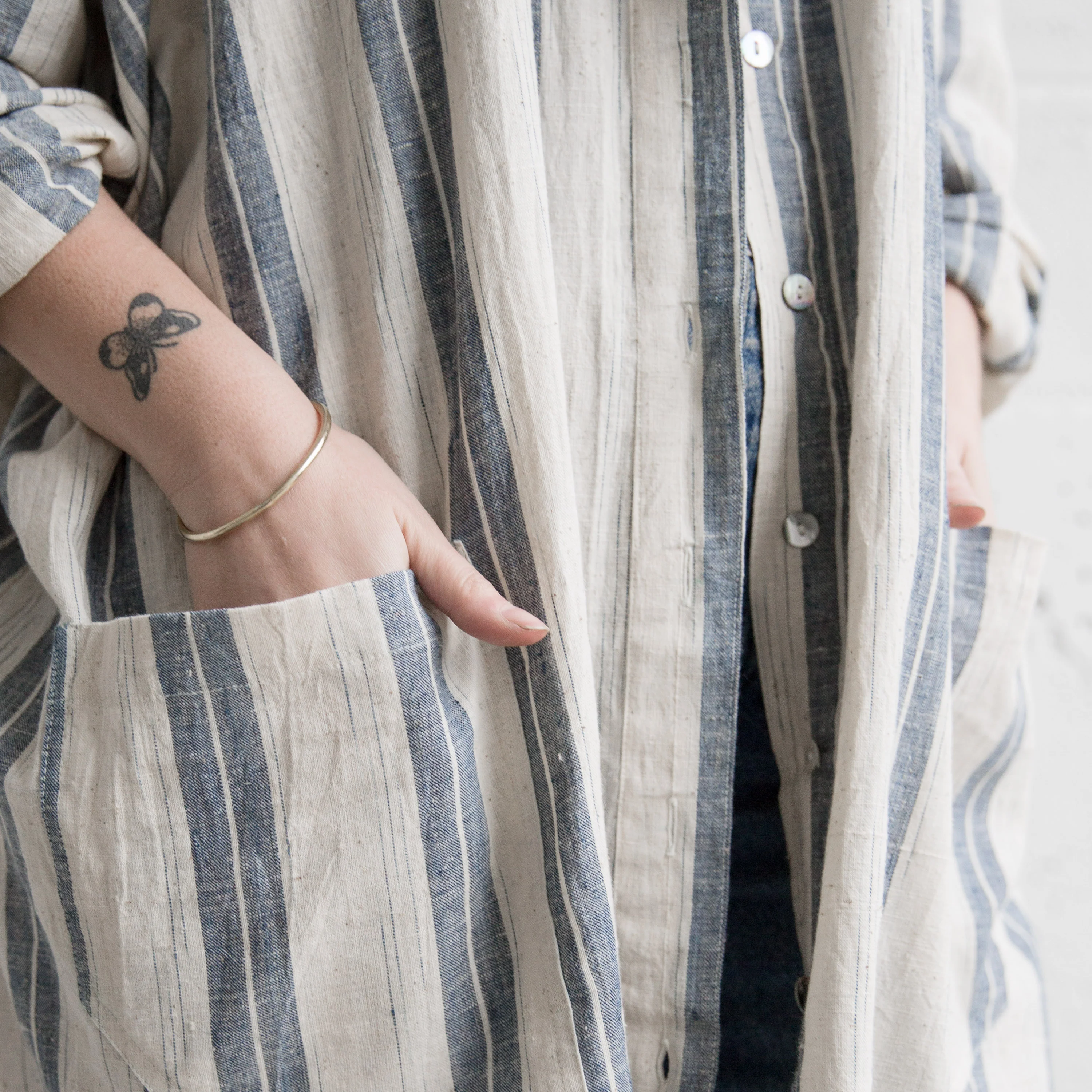 Fabric - Bengal Handweaves - Light Cotton - Natural Wide Stripe - Image 2