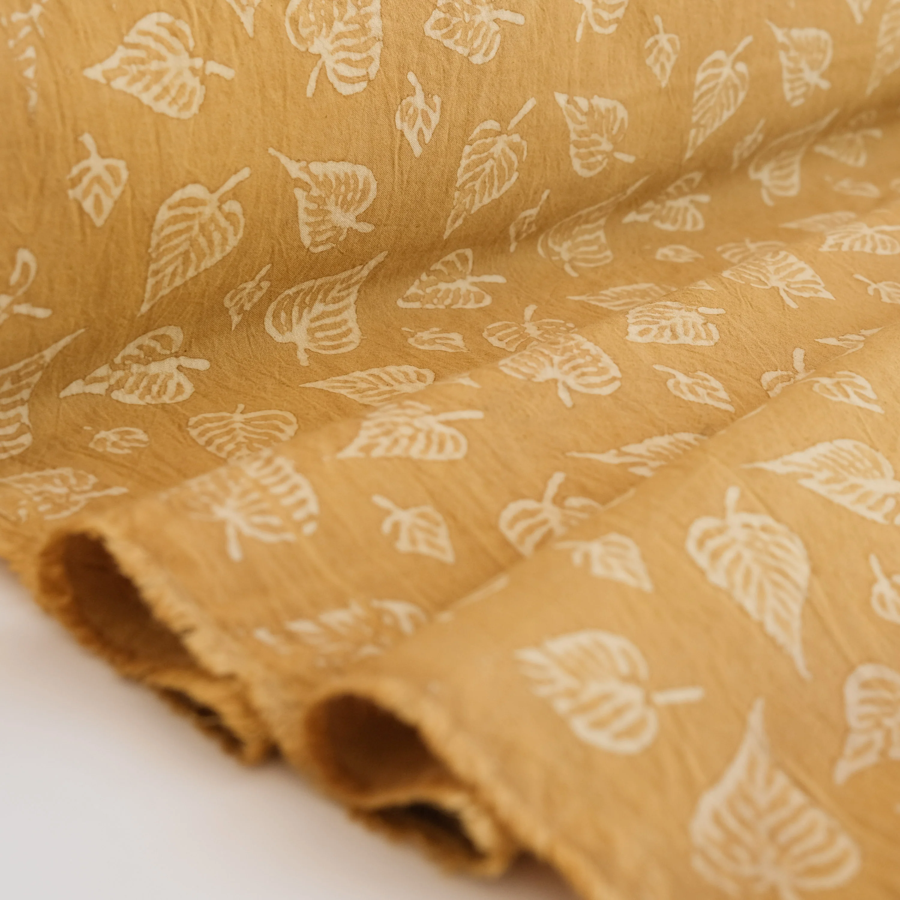 Fabric - Organic Cotton Block Printed with Natural Dyes - Golden Leaf - Image 3