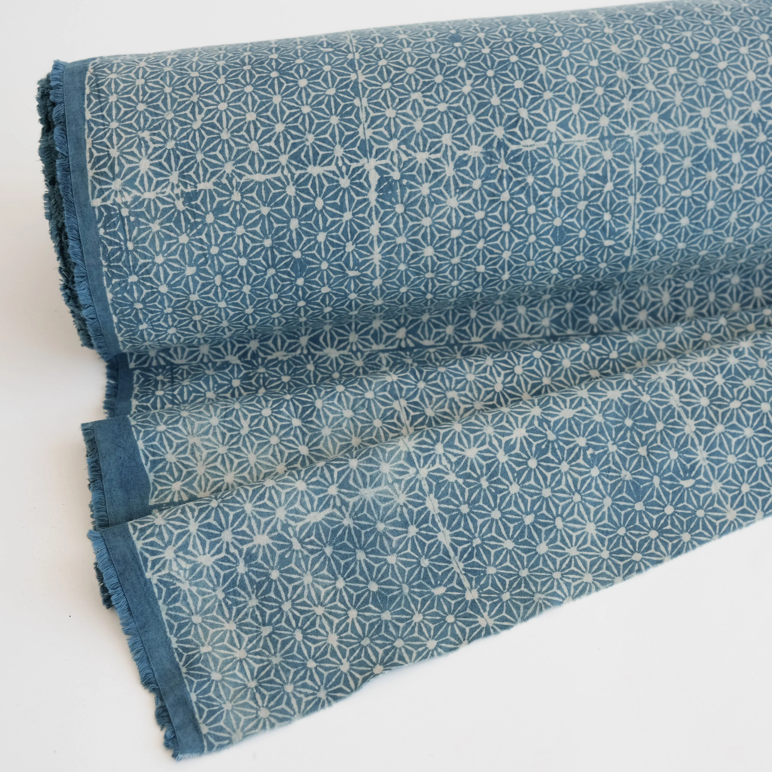 Fabric - Organic Cotton Block Printed with Natural Dyes - Indigo Tessellate
