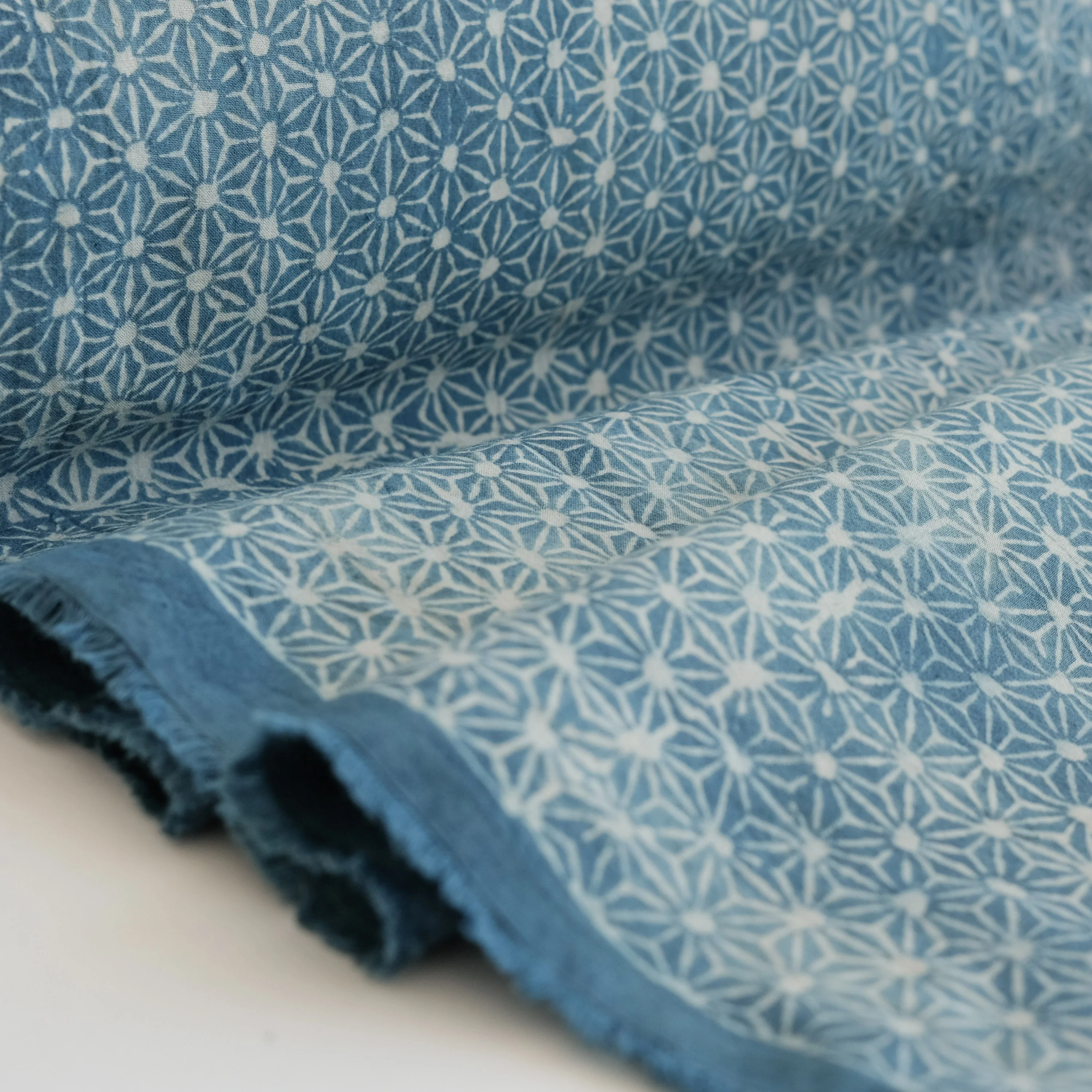 Fabric - Organic Cotton Block Printed with Natural Dyes - Indigo Tessellate - Image 3