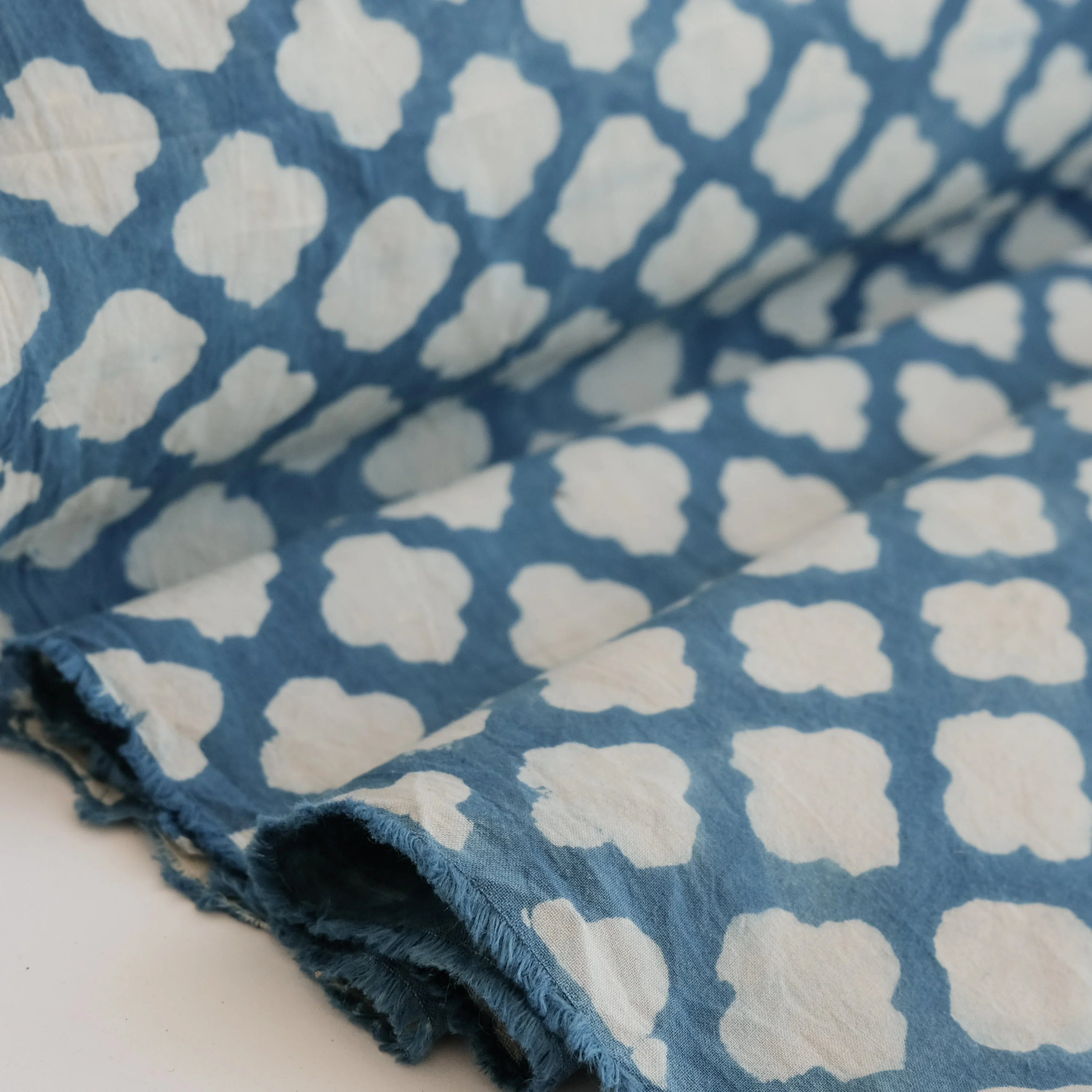 Fabric - Organic Cotton Block Printed with Natural Dyes - Indigo Cloud - Image 3