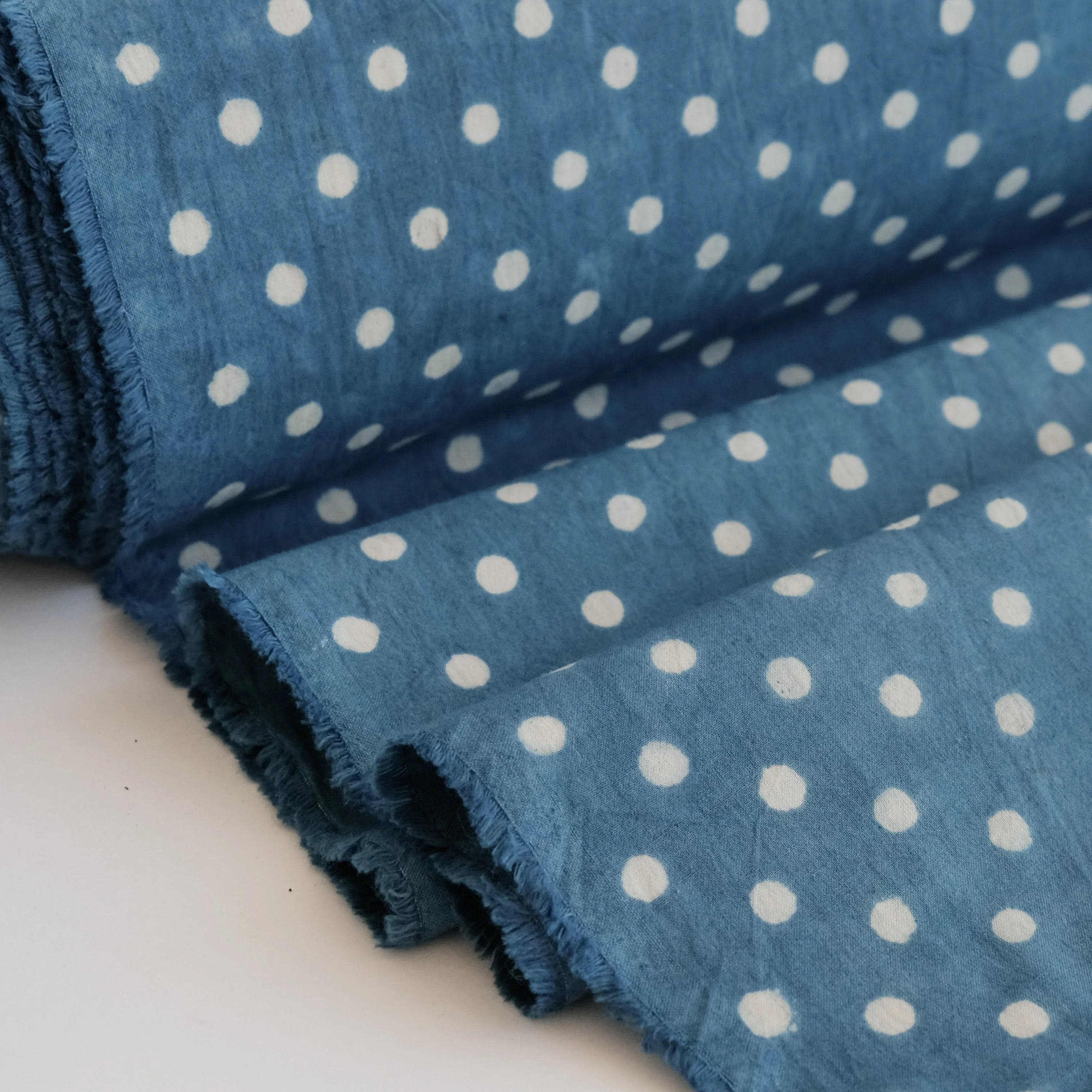 Fabric - Organic Cotton Block Printed with Natural Dyes - Indigo Polka Dots - Image 3