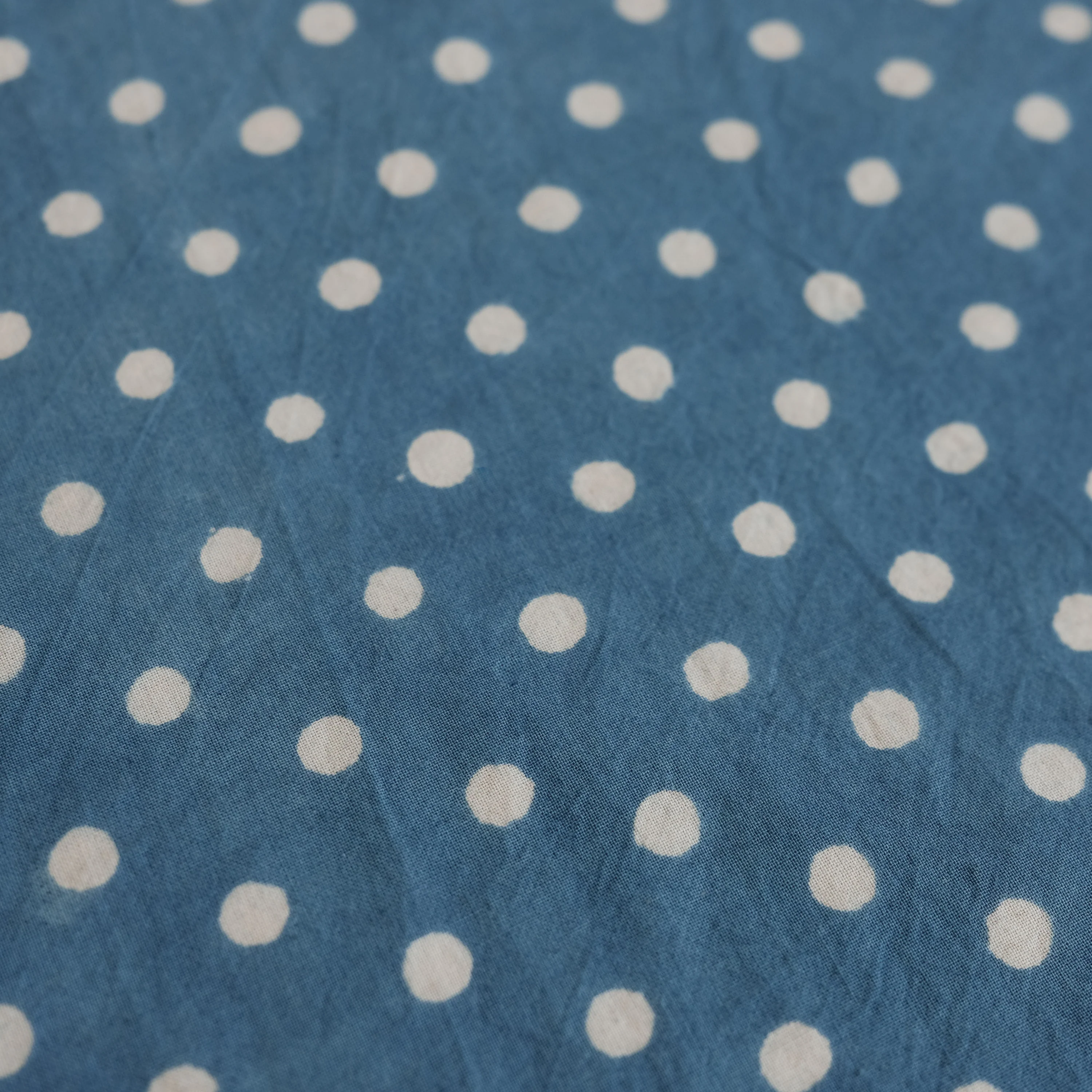 Fabric - Organic Cotton Block Printed with Natural Dyes - Indigo Polka Dots - Image 4