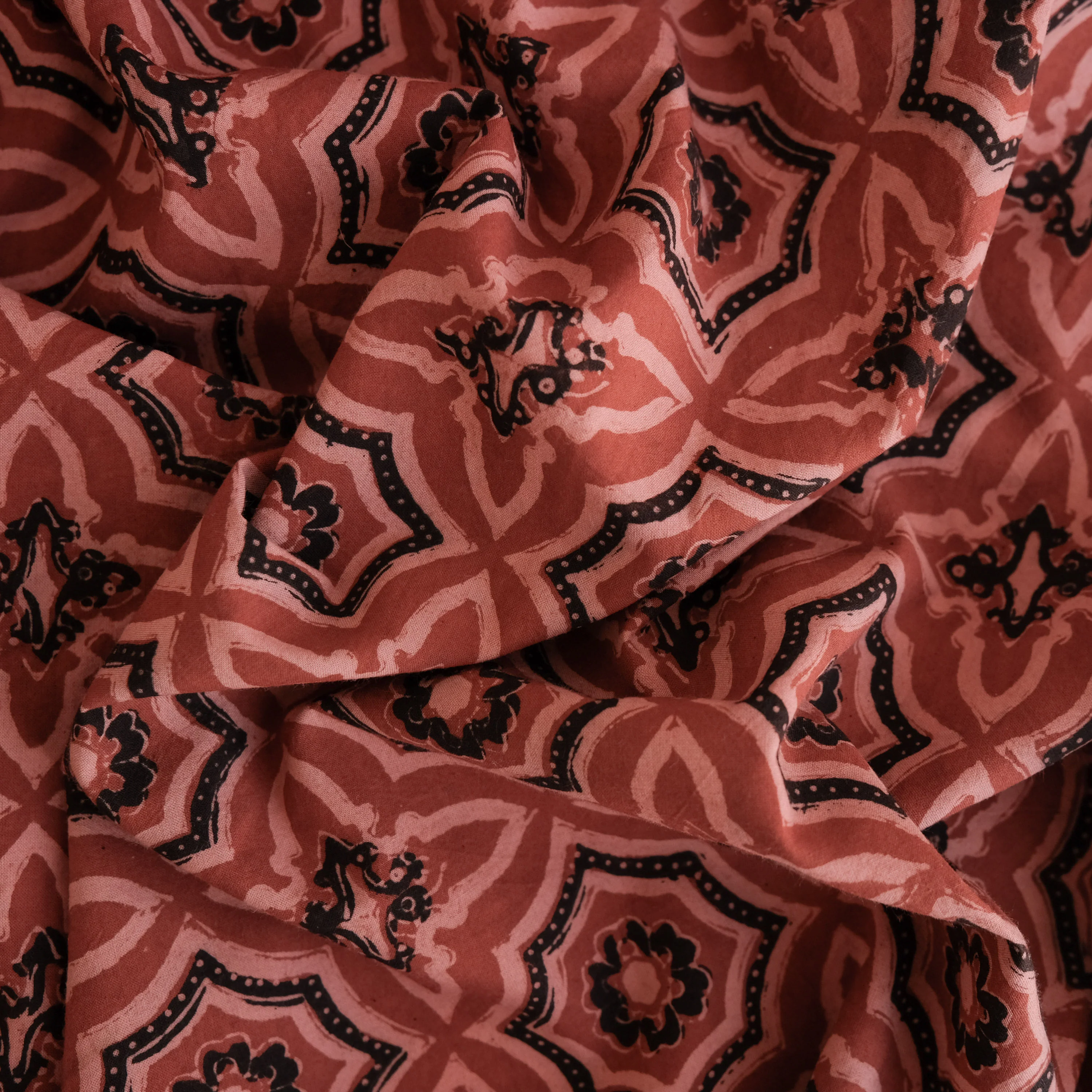 Fabric - Organic Cotton Block Printed with Natural Dyes - Madder Kaleidoscope - Image 2