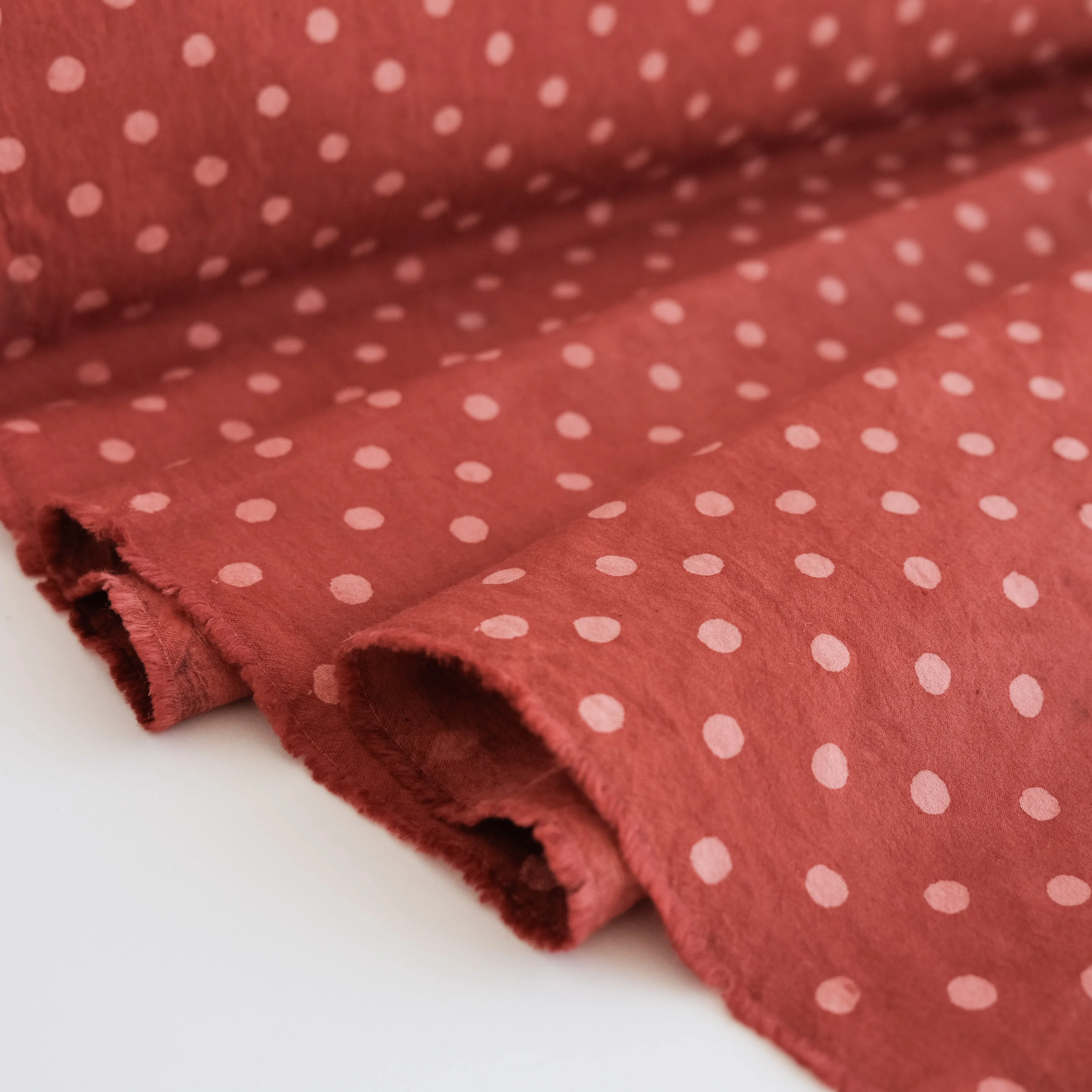 Fabric - Organic Cotton Block Printed with Natural Dyes - Madder Polka Dots - Image 3