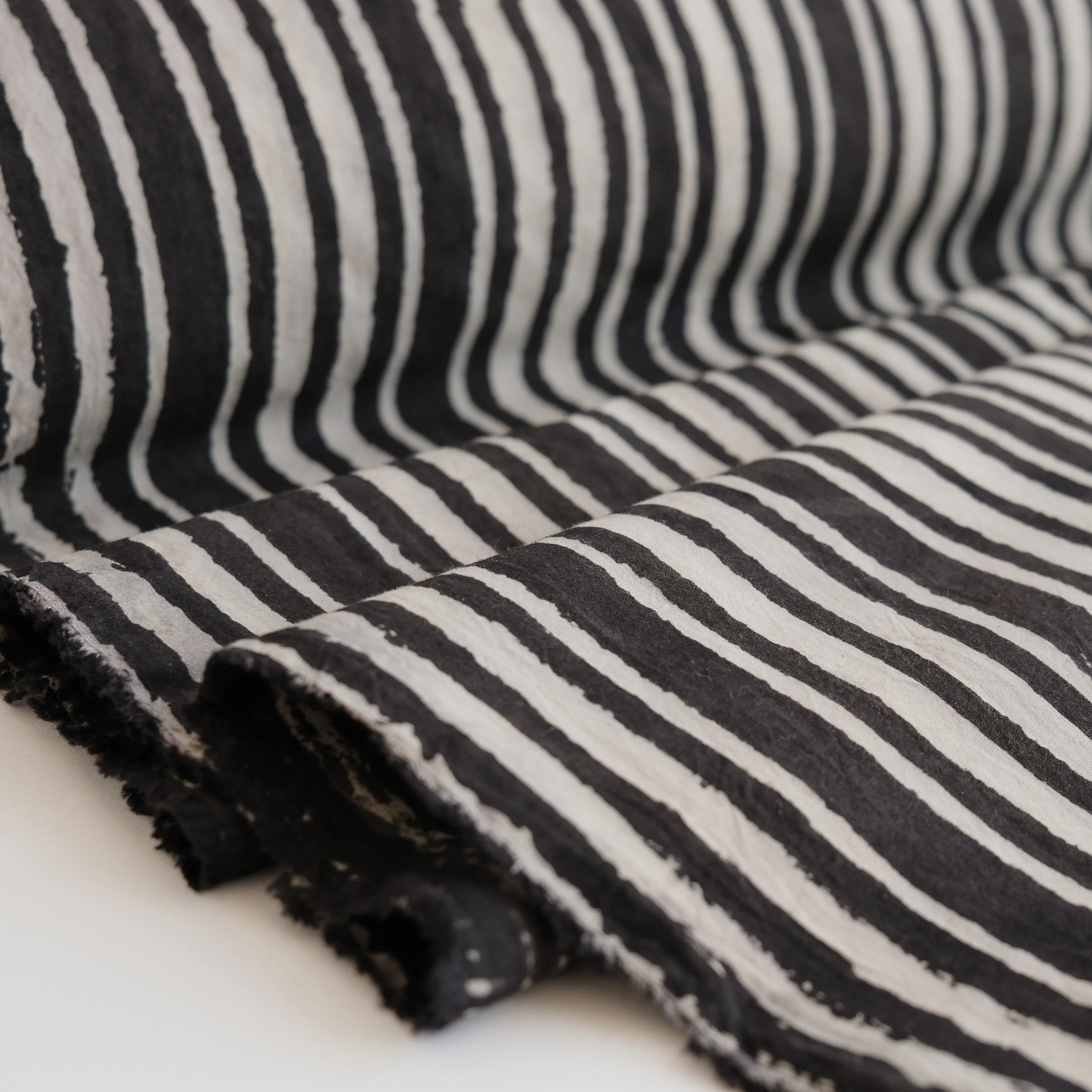 Fabric - Organic Cotton Block Printed with Natural Dyes - Night Stripes Ash - Image 3