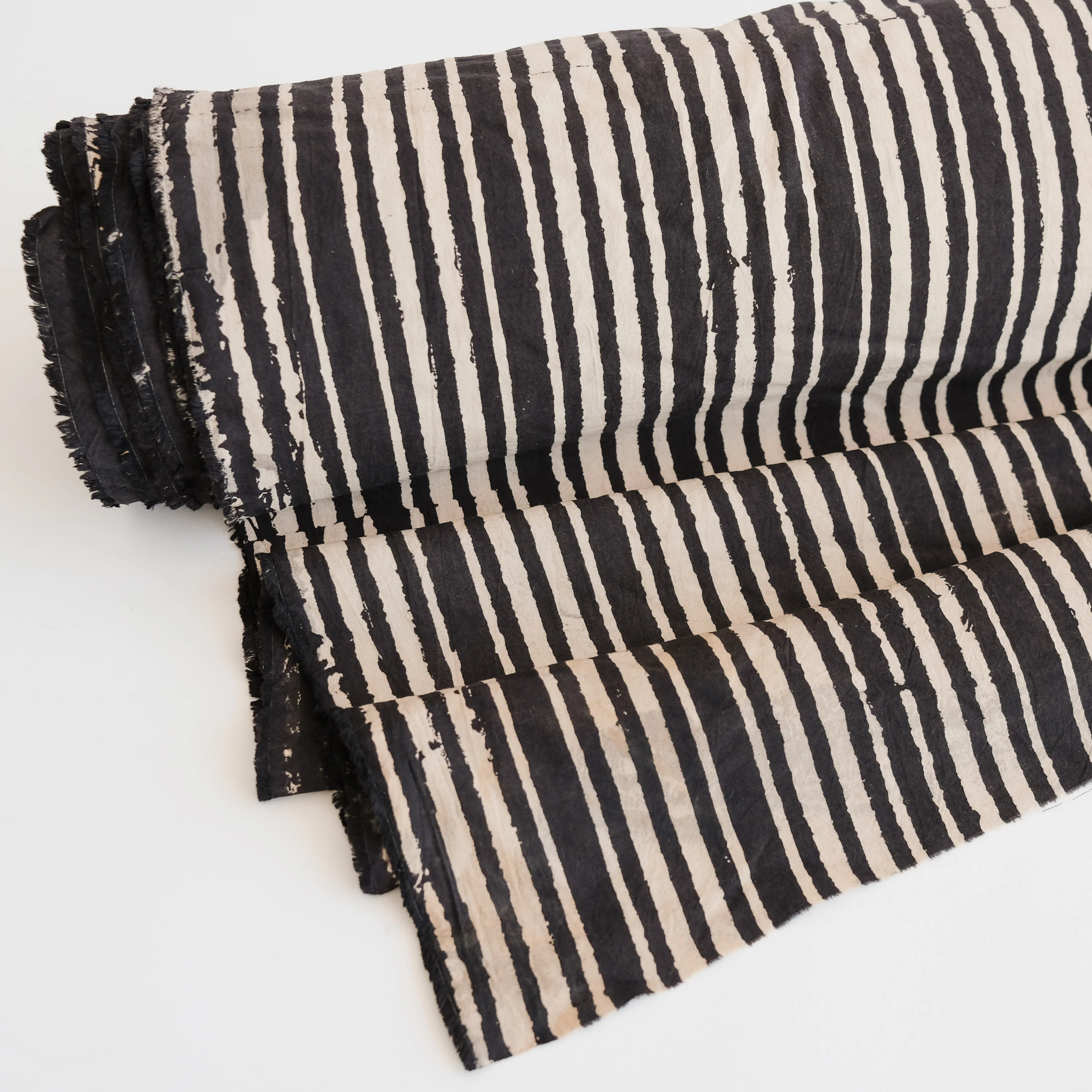 Fabric - Organic Cotton Block Printed with Natural Dyes - Night Stripes Cream