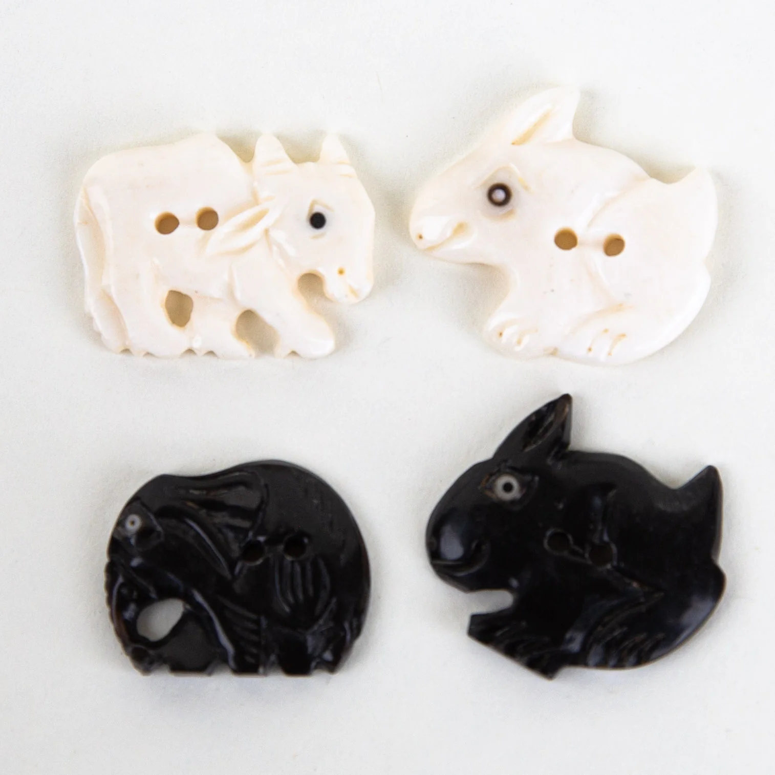Handcarved Buttons - Set of 4 - Animals