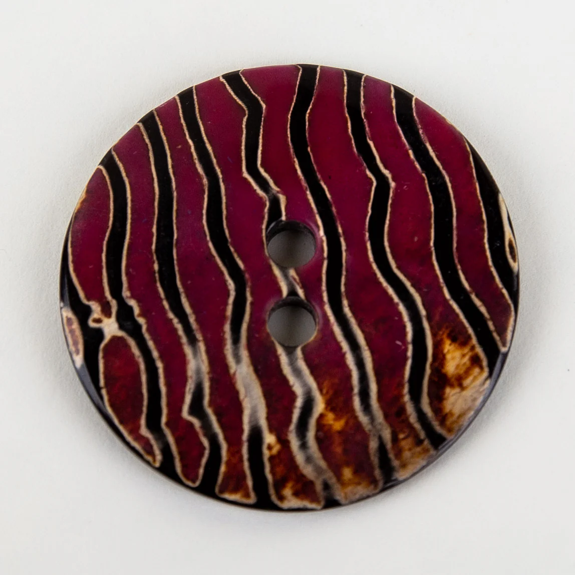 Handcarved Horn Button - Pink Wave 43mm