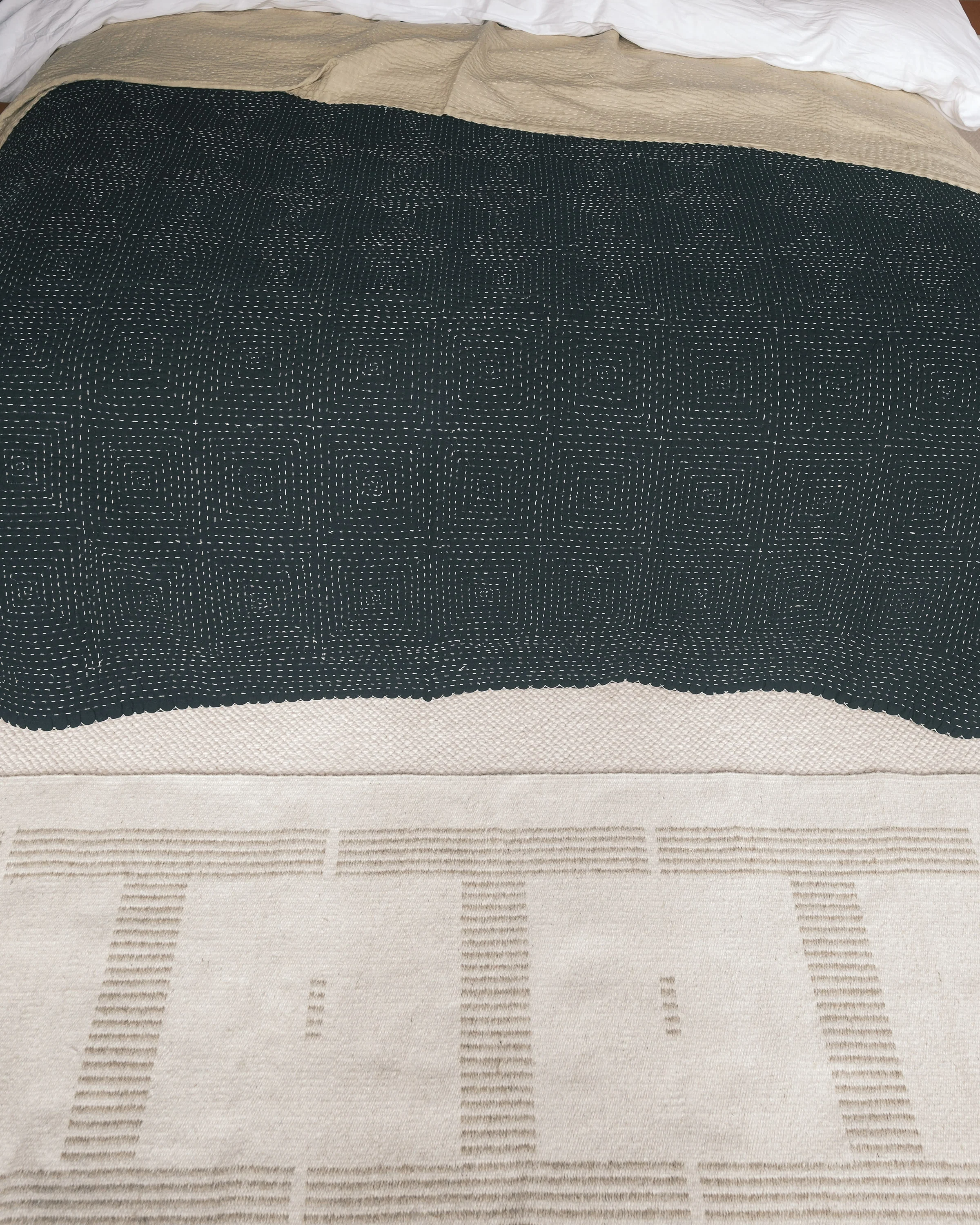 Black & White Handstitched Quilt - Image 3