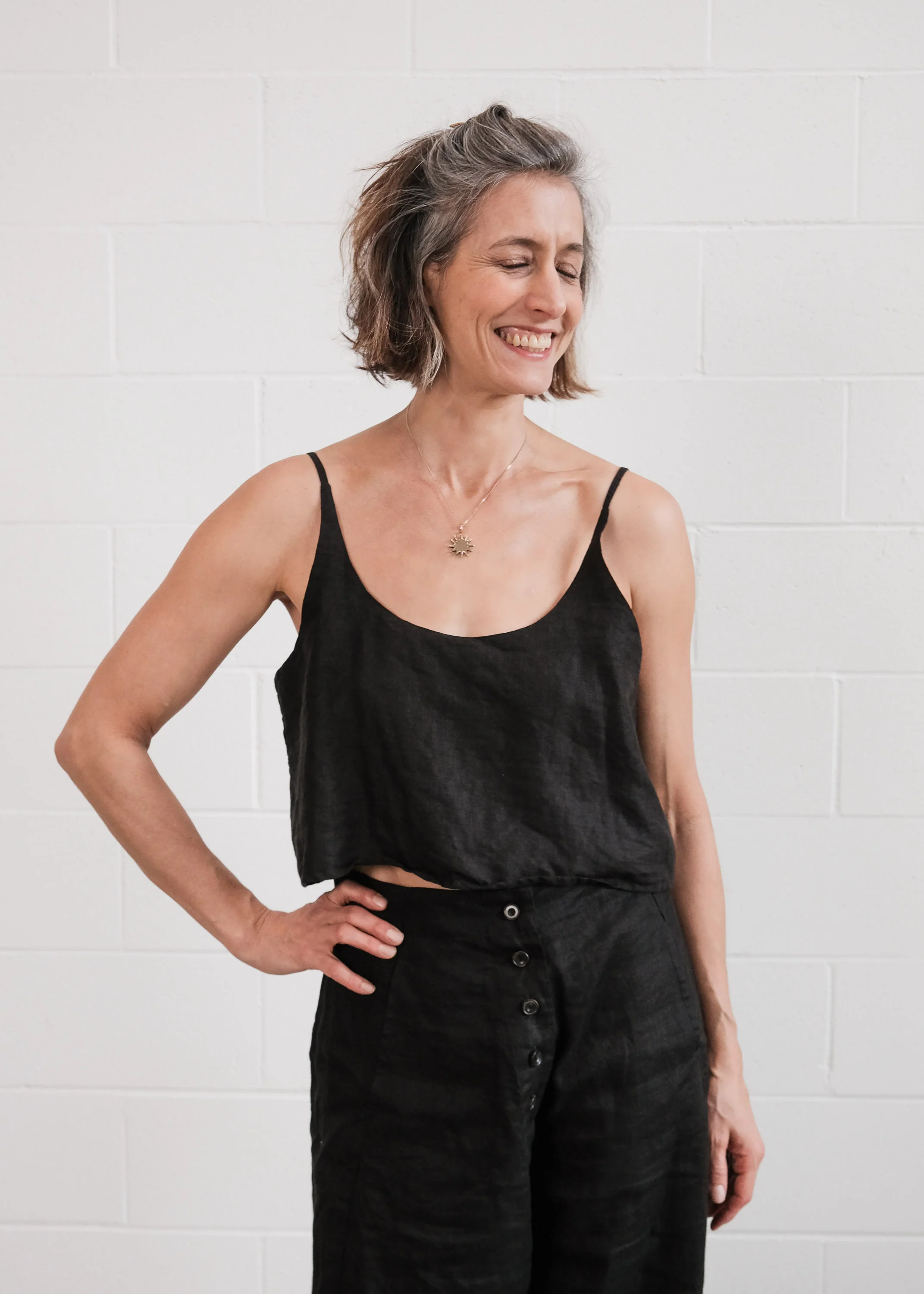Hibiscus Crop Tank - Linen - Black - Image 2