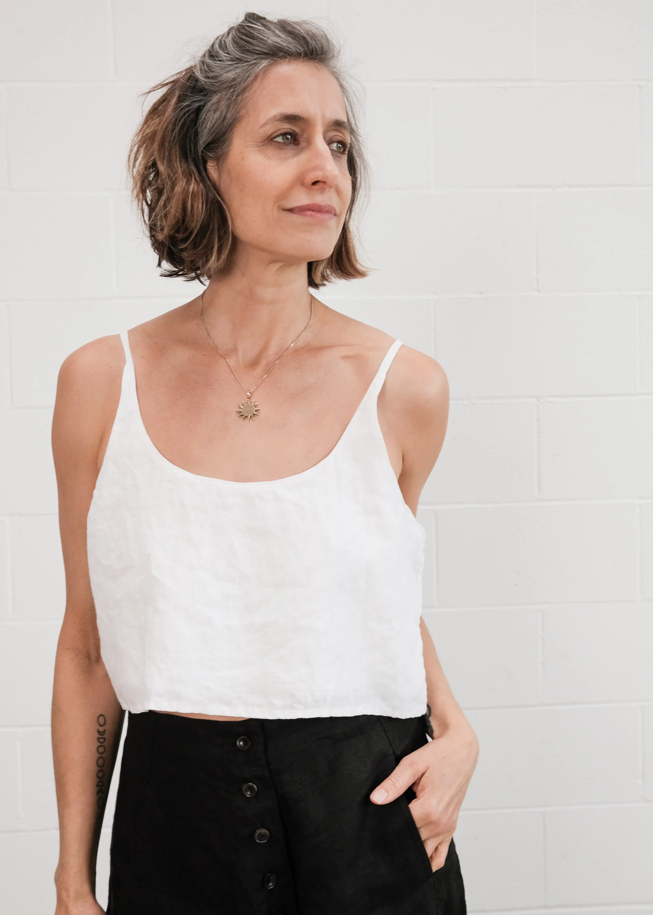 Hibiscus Crop Tank - Linen - White - Image 3