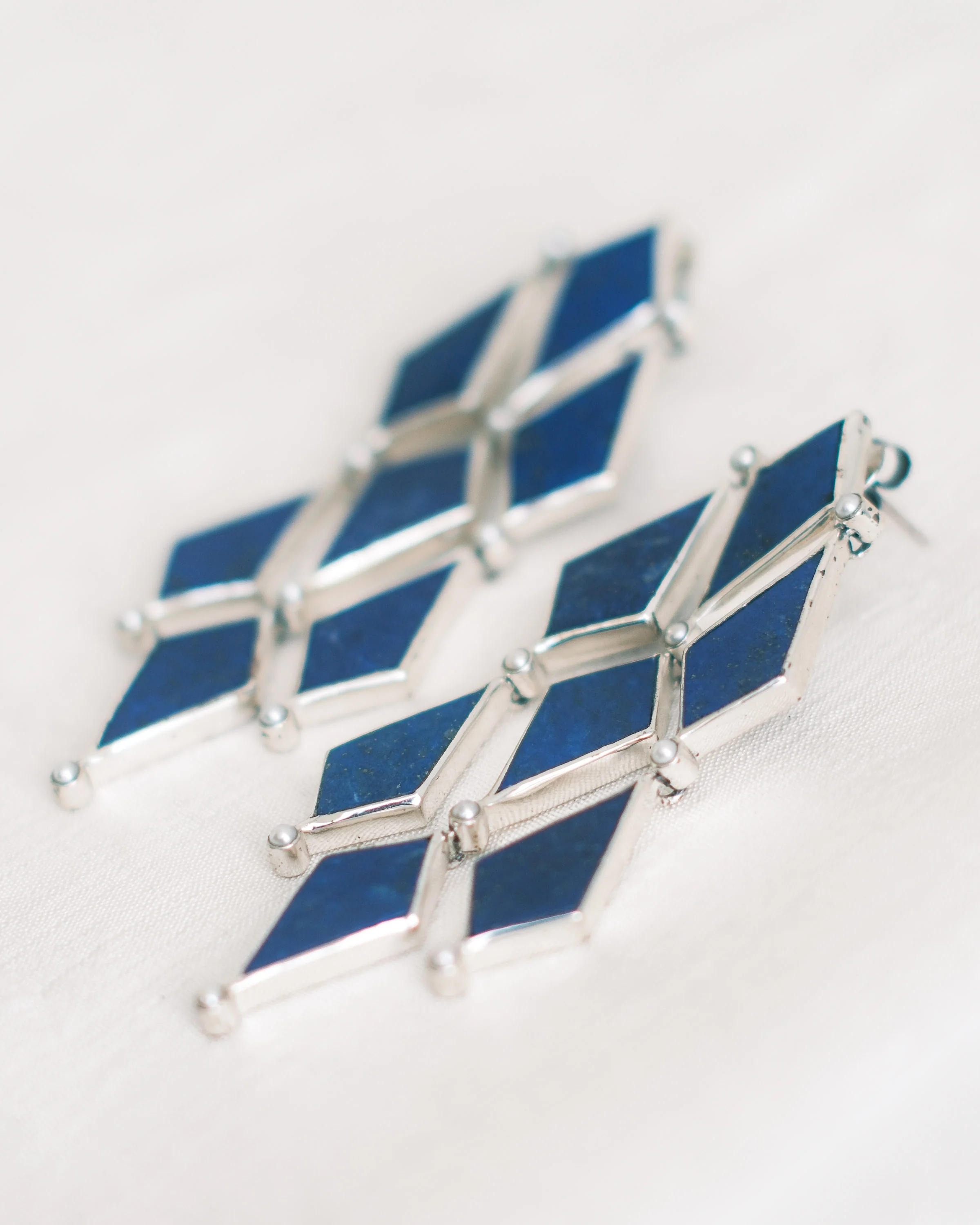 Jewellery - Earrings - Silver, Pearl & Lapis Mosaic - Image 2