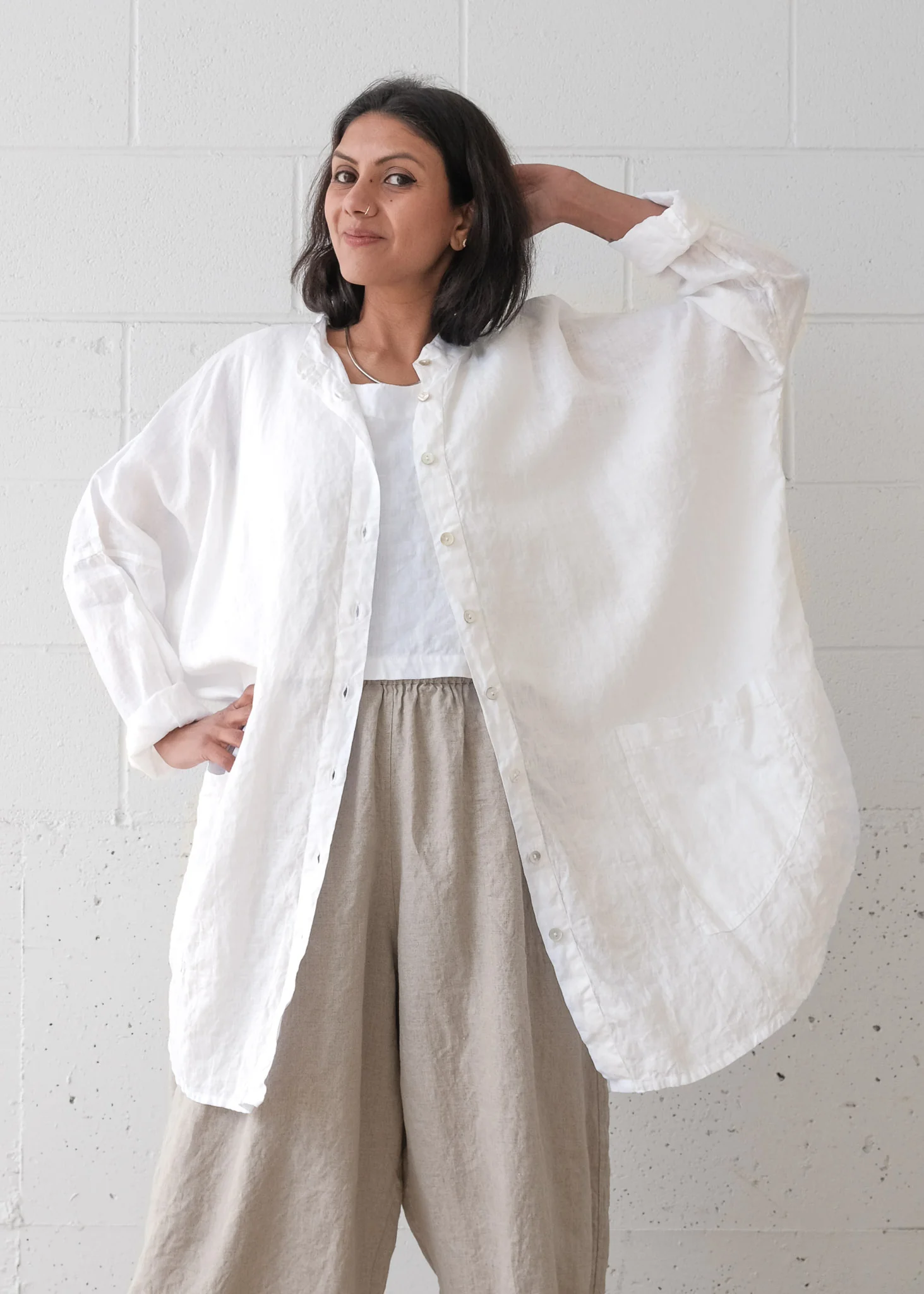 Shimoga Shirt - Handwoven White Linen - Dyeable - Image 5