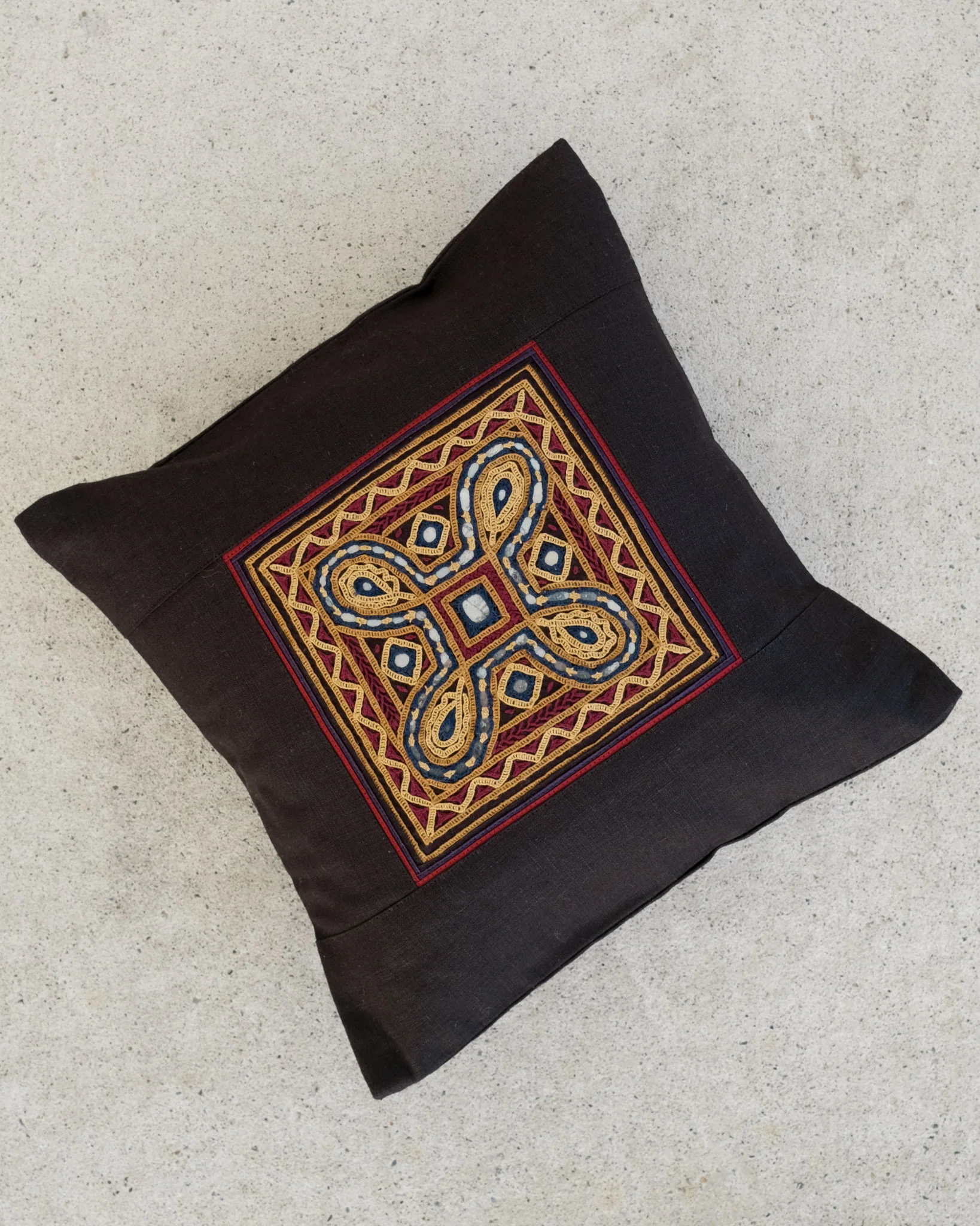 Kachchh Embroidery - 12" Cushion Cover - Ahir - Indigo Leaves - Image 3