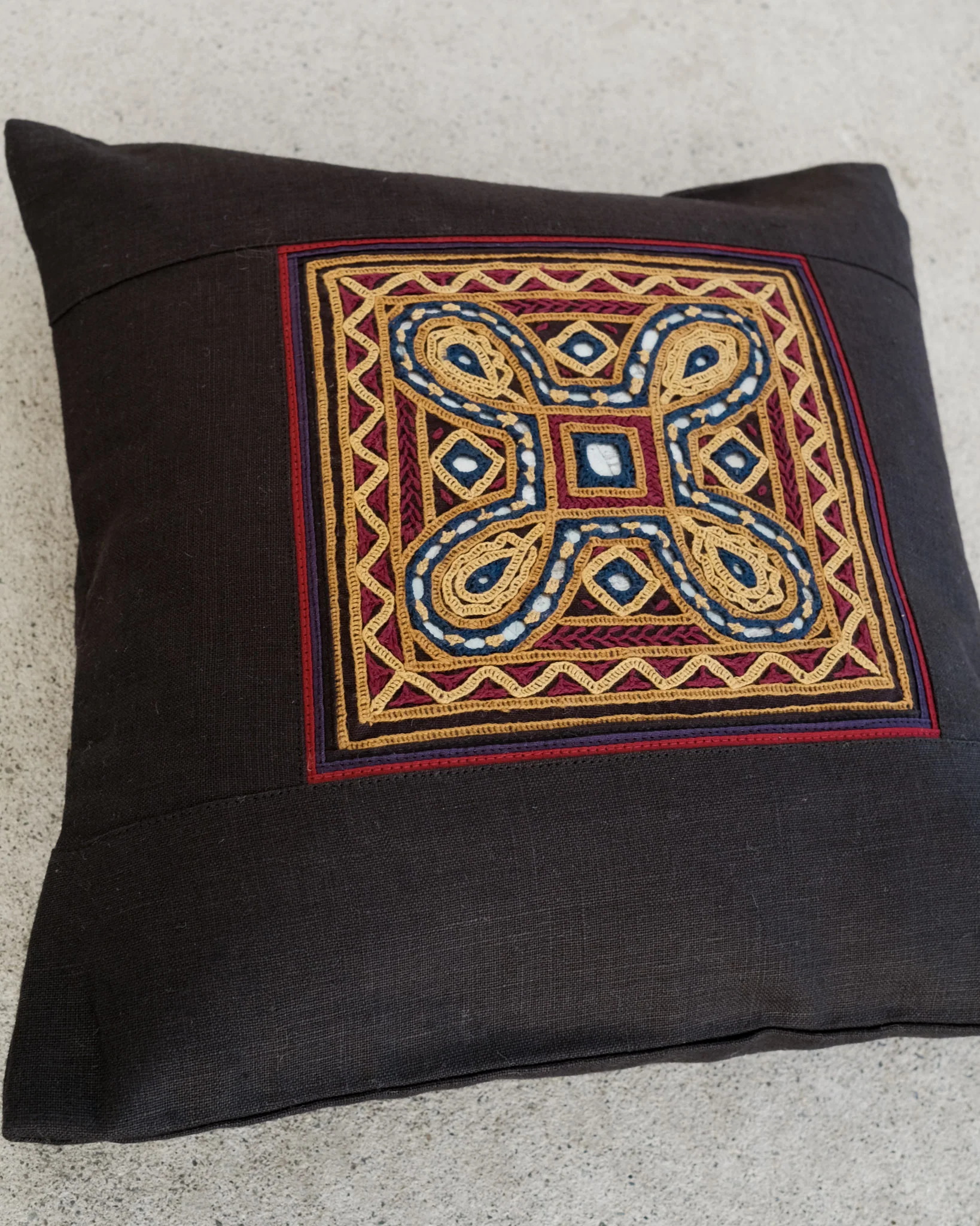 Kachchh Embroidery - 12" Cushion Cover - Ahir - Indigo Leaves - Image 4
