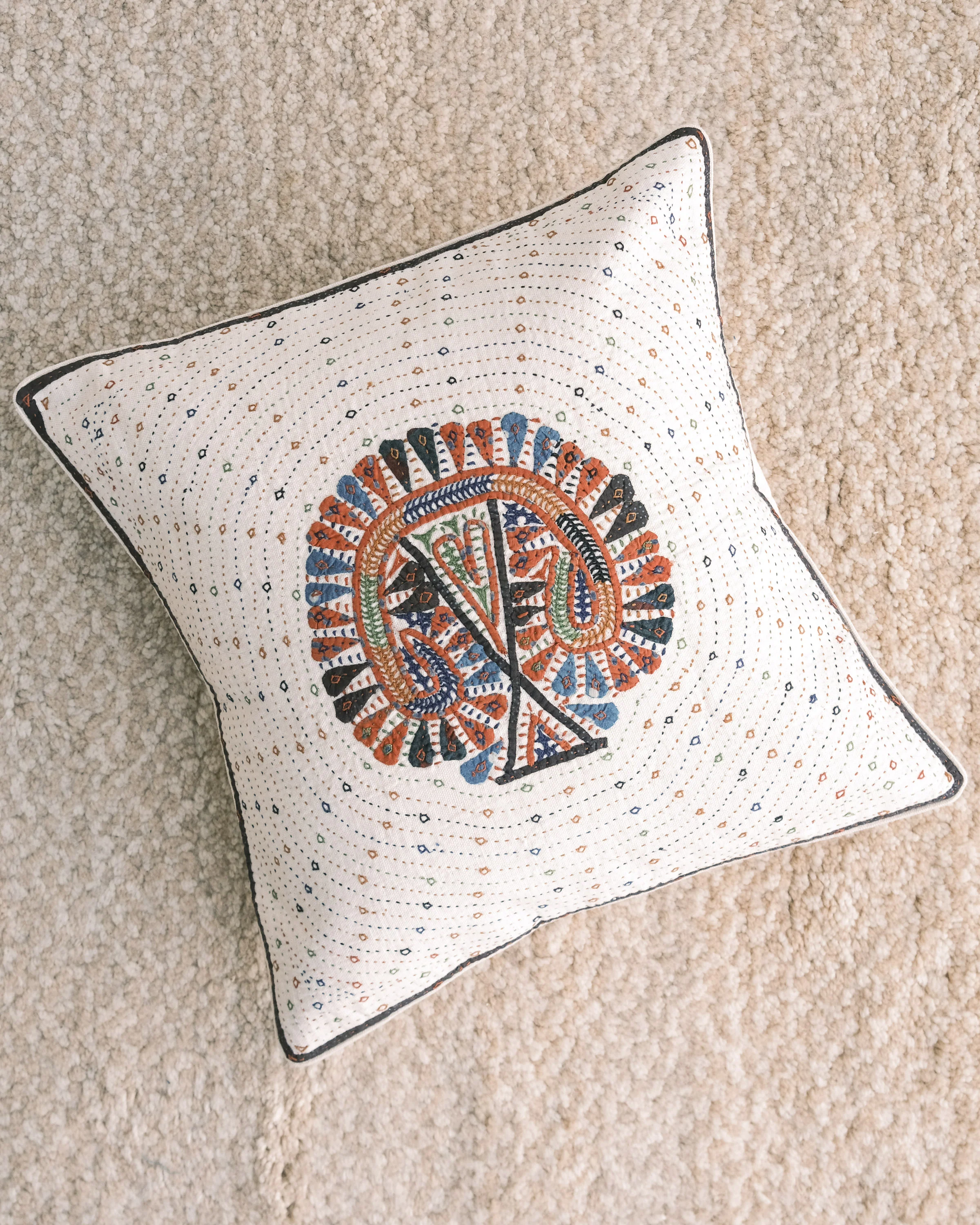 Kachchh Embroidery - 16" Cushion Cover - Dhebaria Rabari - Pheasant - Image 2