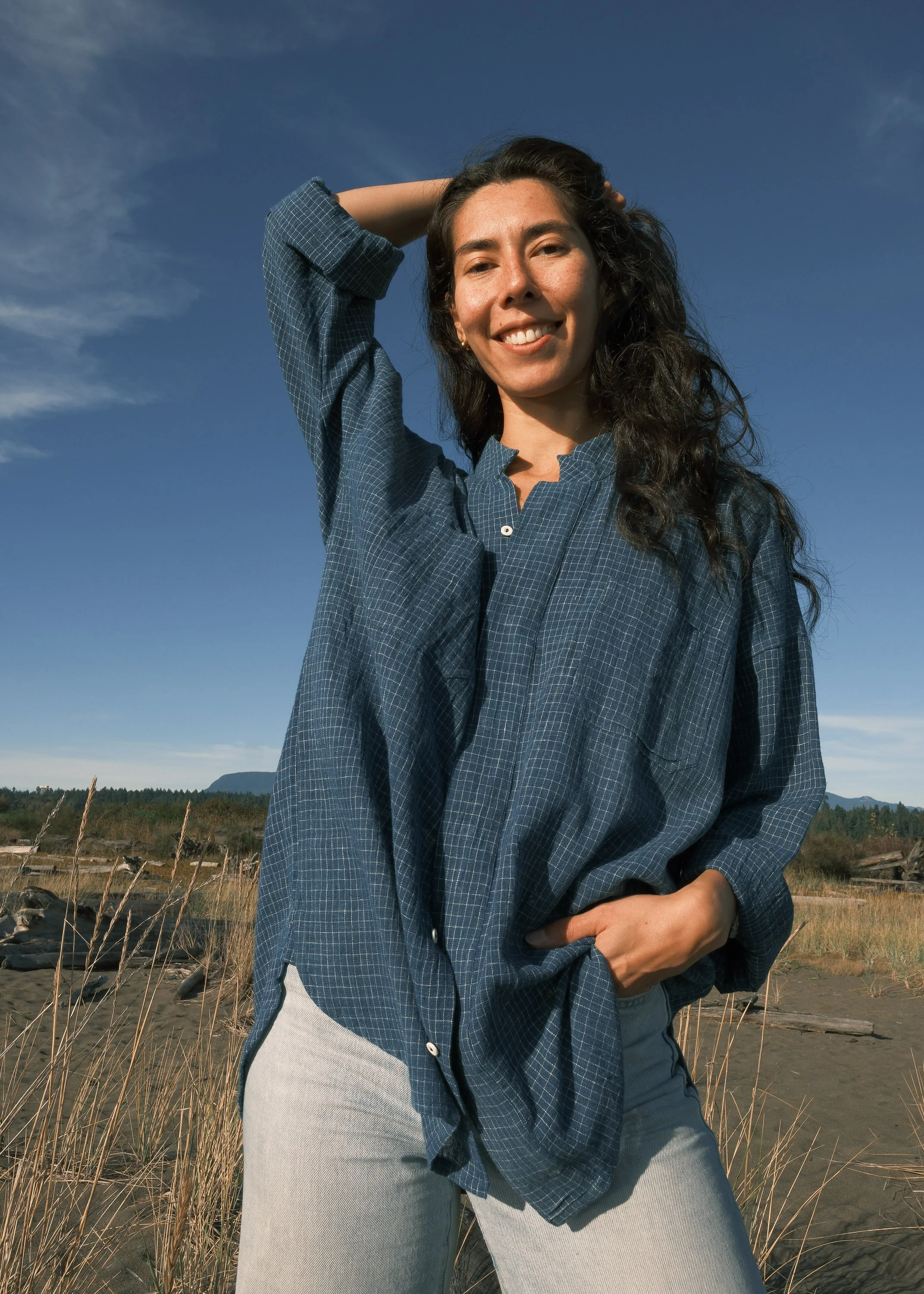 Kailash Shirt - Handwoven Kala Cotton - Pacific - Image 2