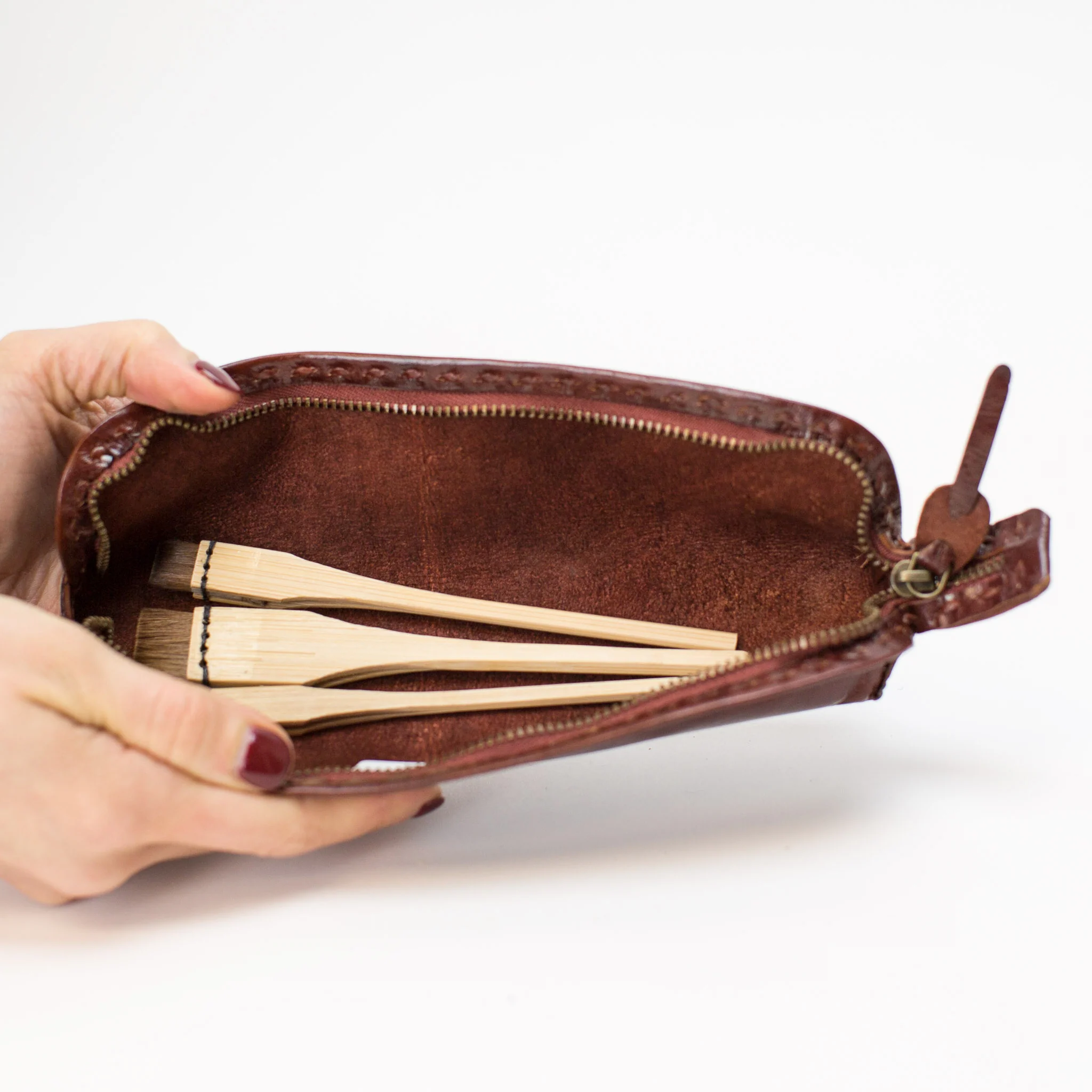 Leather Brush Case - Red