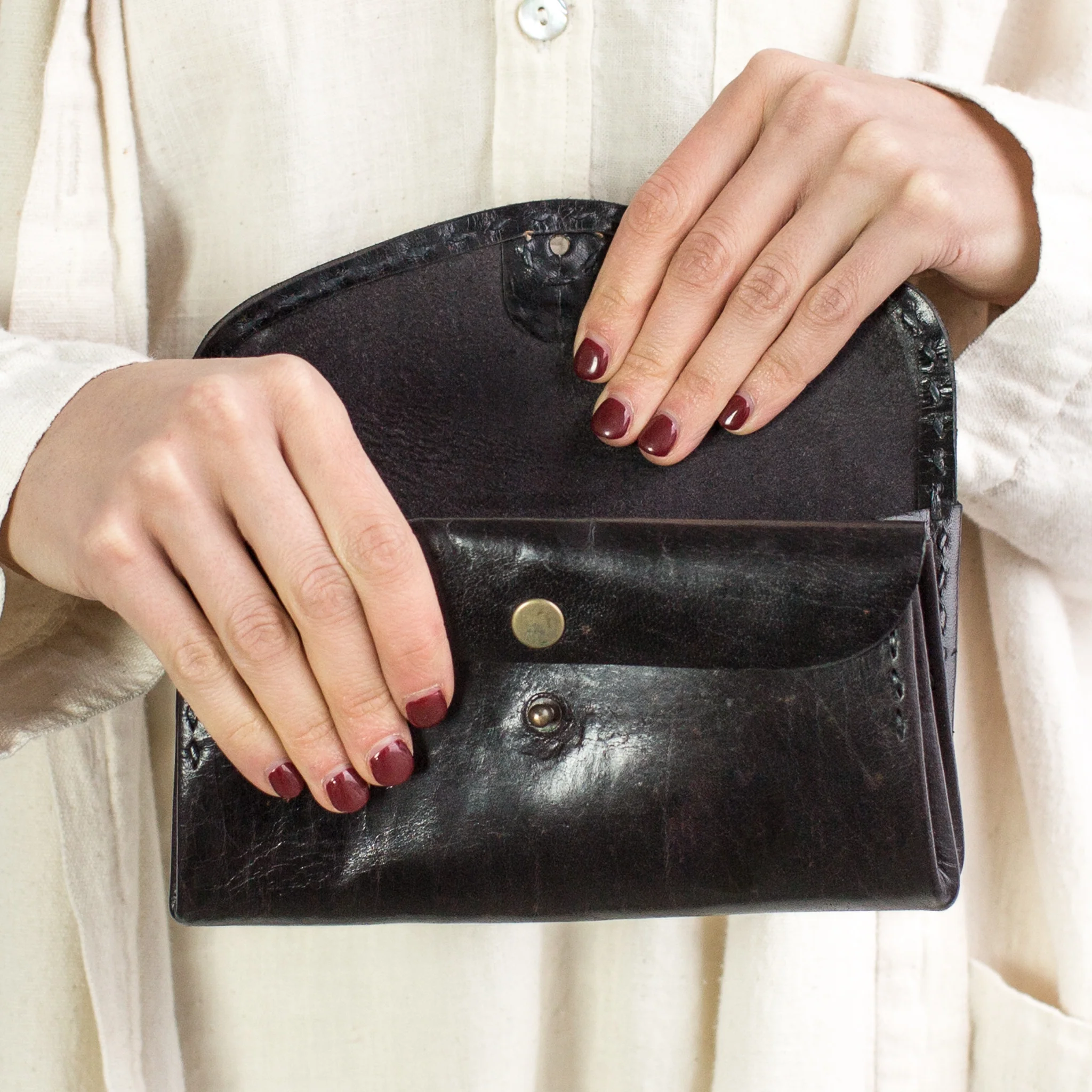 Leather Wallet Double Pouch - Black - Image 2