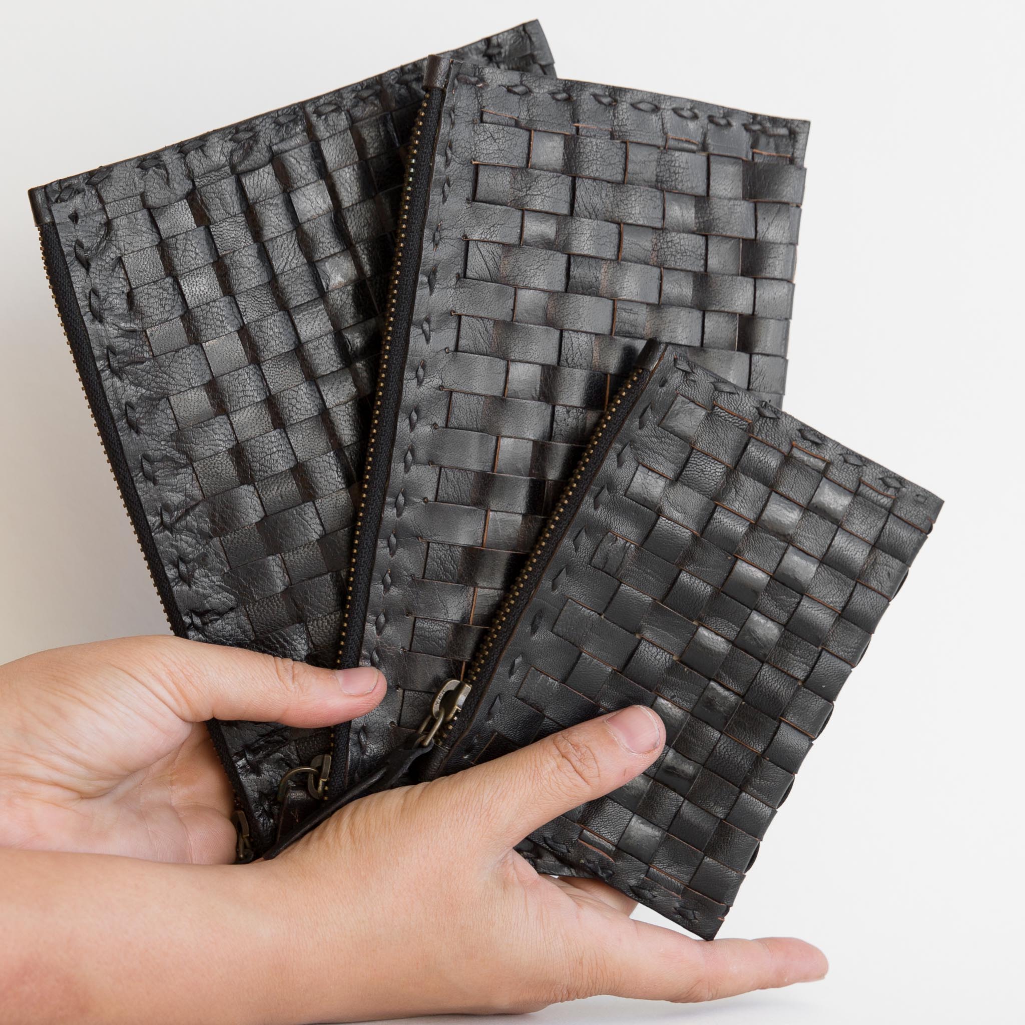 Leather Woven Card Case - Small - Black - Image 4