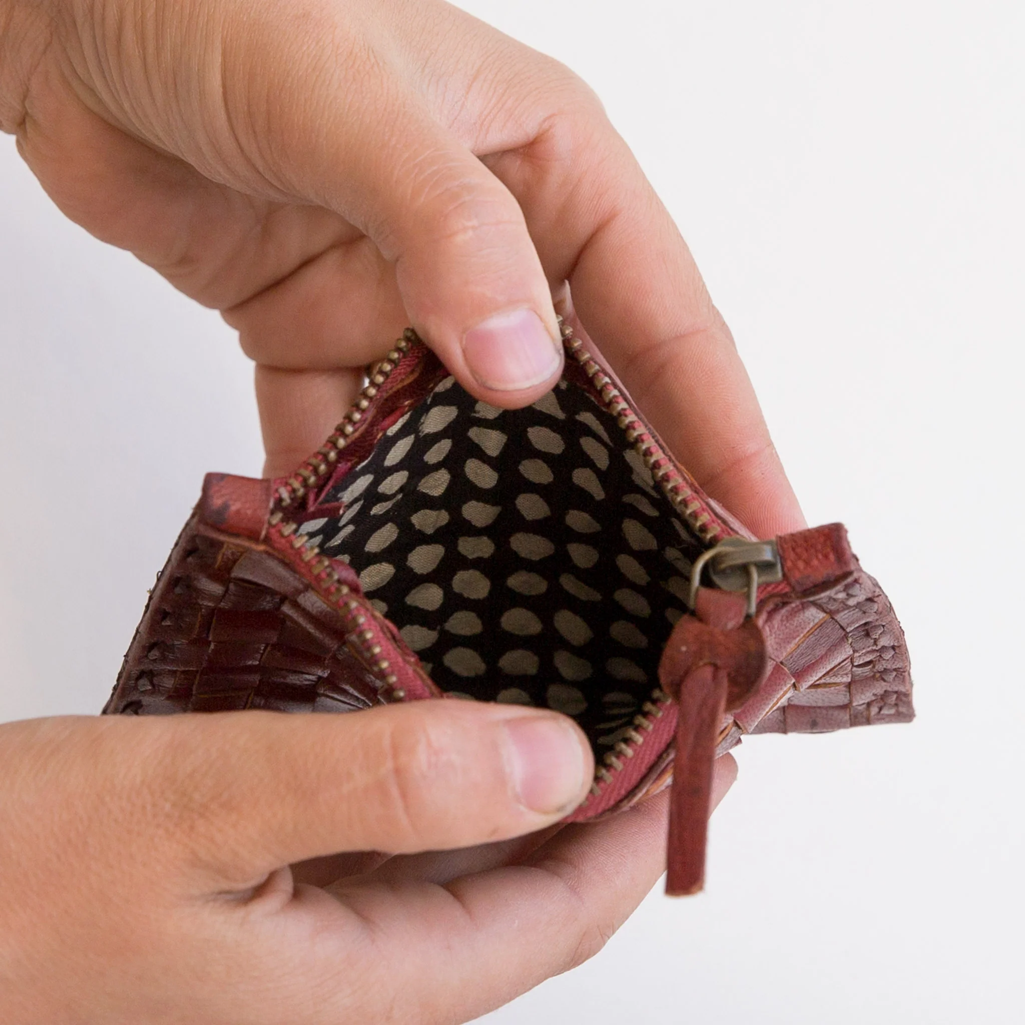 Leather Woven Card Case - Small - Red - Image 3